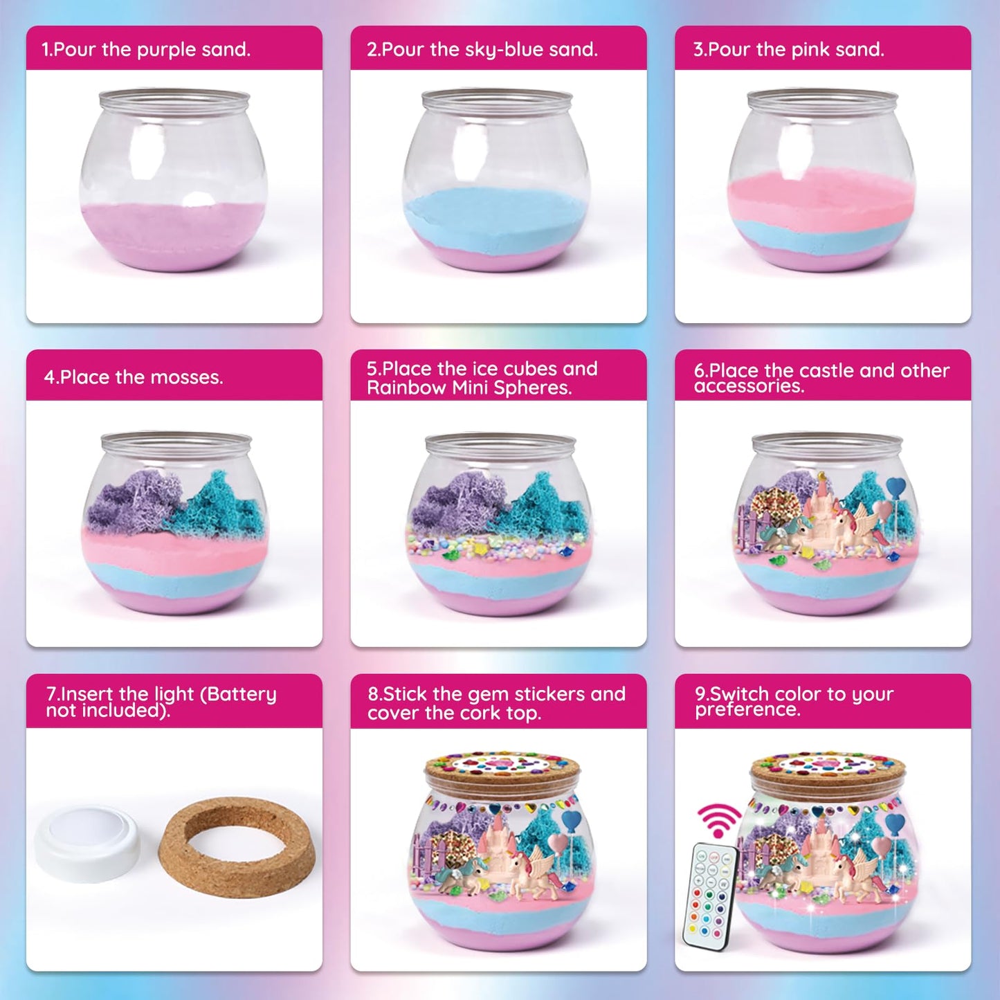 SparkleMe Unicorn Terrarium Crafts Kit for Kids — LED Night Light DIY Toy (Ages 5–10)