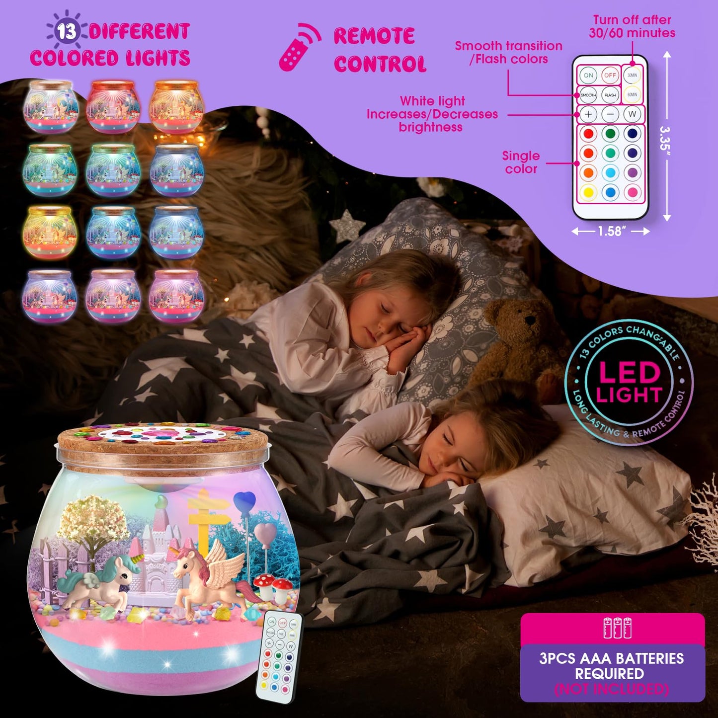 SparkleMe Unicorn Terrarium Crafts Kit for Kids — LED Night Light DIY Toy (Ages 5–10)