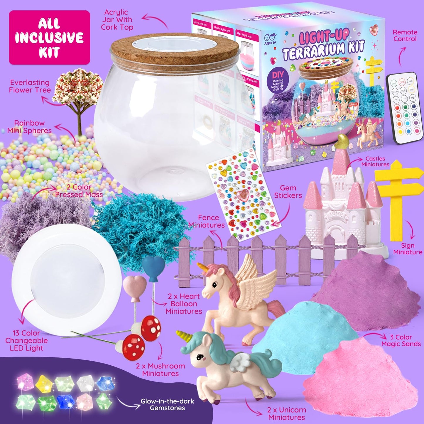 SparkleMe Unicorn Terrarium Crafts Kit for Kids — LED Night Light DIY Toy (Ages 5–10)