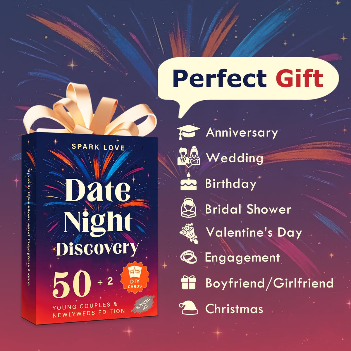 Sparklove Valentines Day Scratch-Off Date Cards – 50 Fun Ideas for Him & Her | Young Couples & Newlyweds Edition