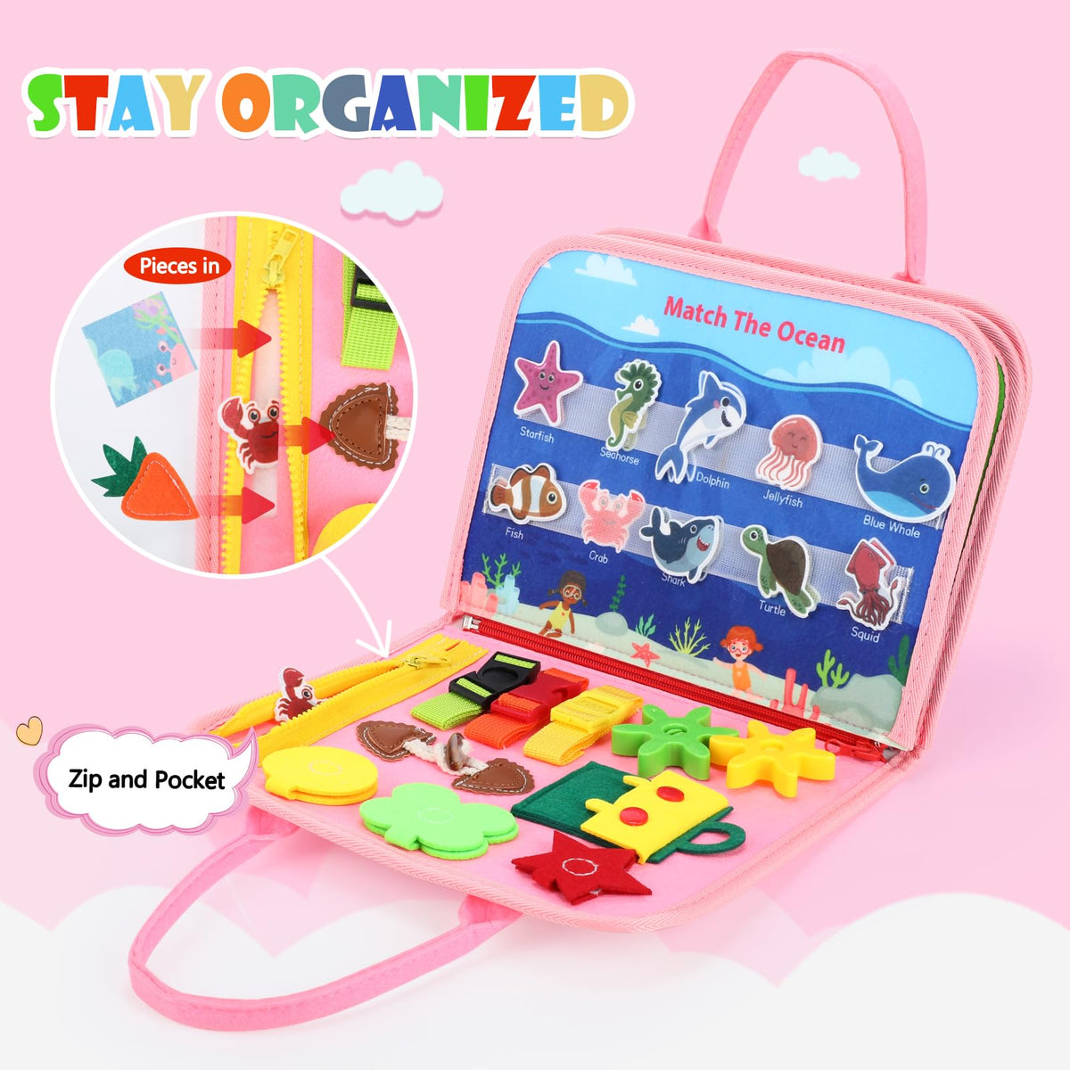 SparkShoots Montessori Busy Board for Toddlers – 27 Activities, Lightweight & Travel‑Friendly