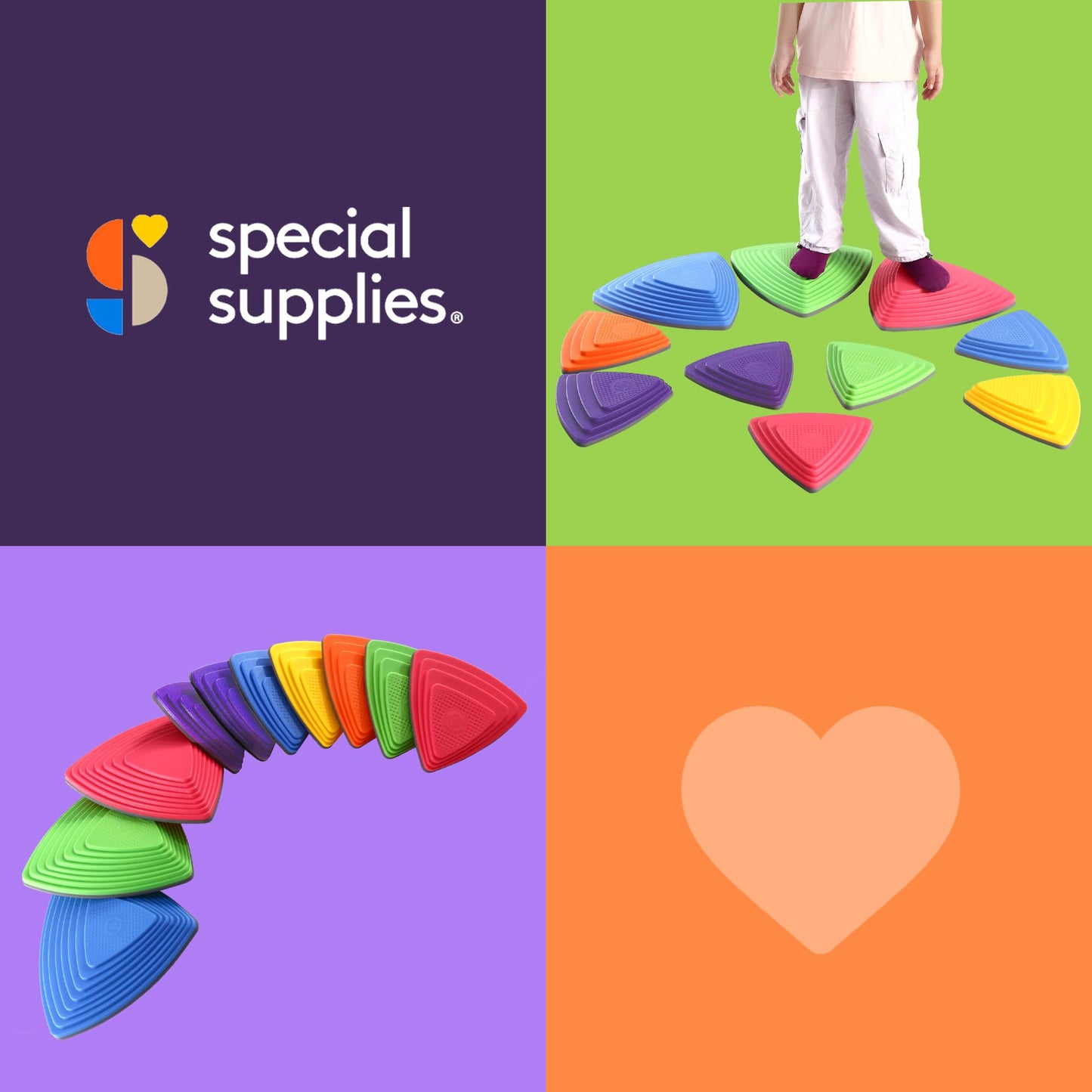 Special Supplies 10 Stepping Stones for Kids – Indoor/Outdoor Balance Blocks with Non-Slip Edging