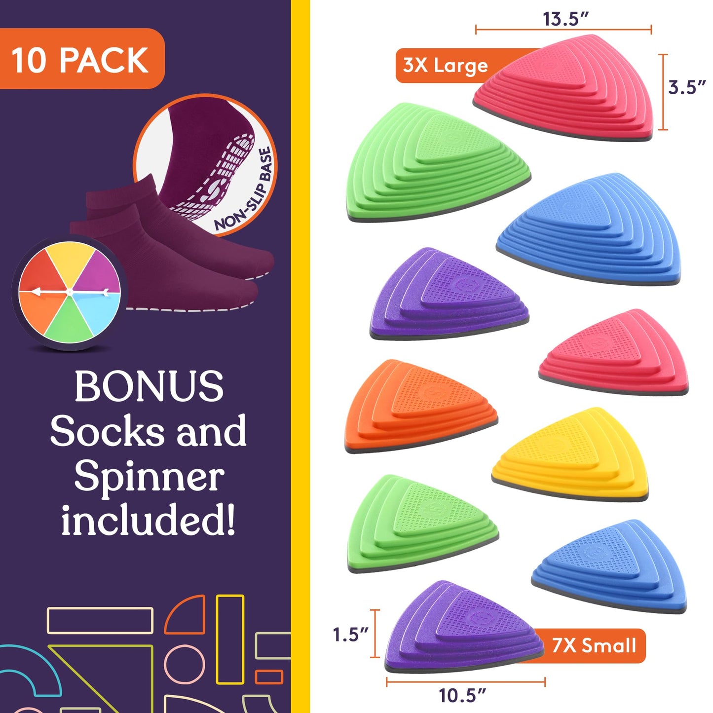 Special Supplies 10 Stepping Stones for Kids – Indoor/Outdoor Balance Blocks with Non-Slip Edging