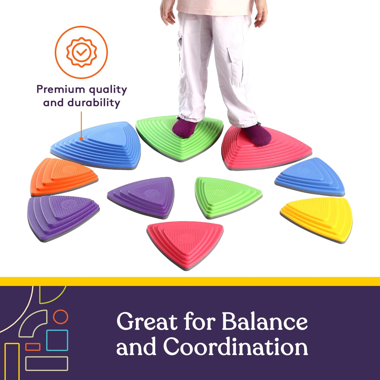 Special Supplies 10 Stepping Stones for Kids – Indoor/Outdoor Balance Blocks with Non-Slip Edging