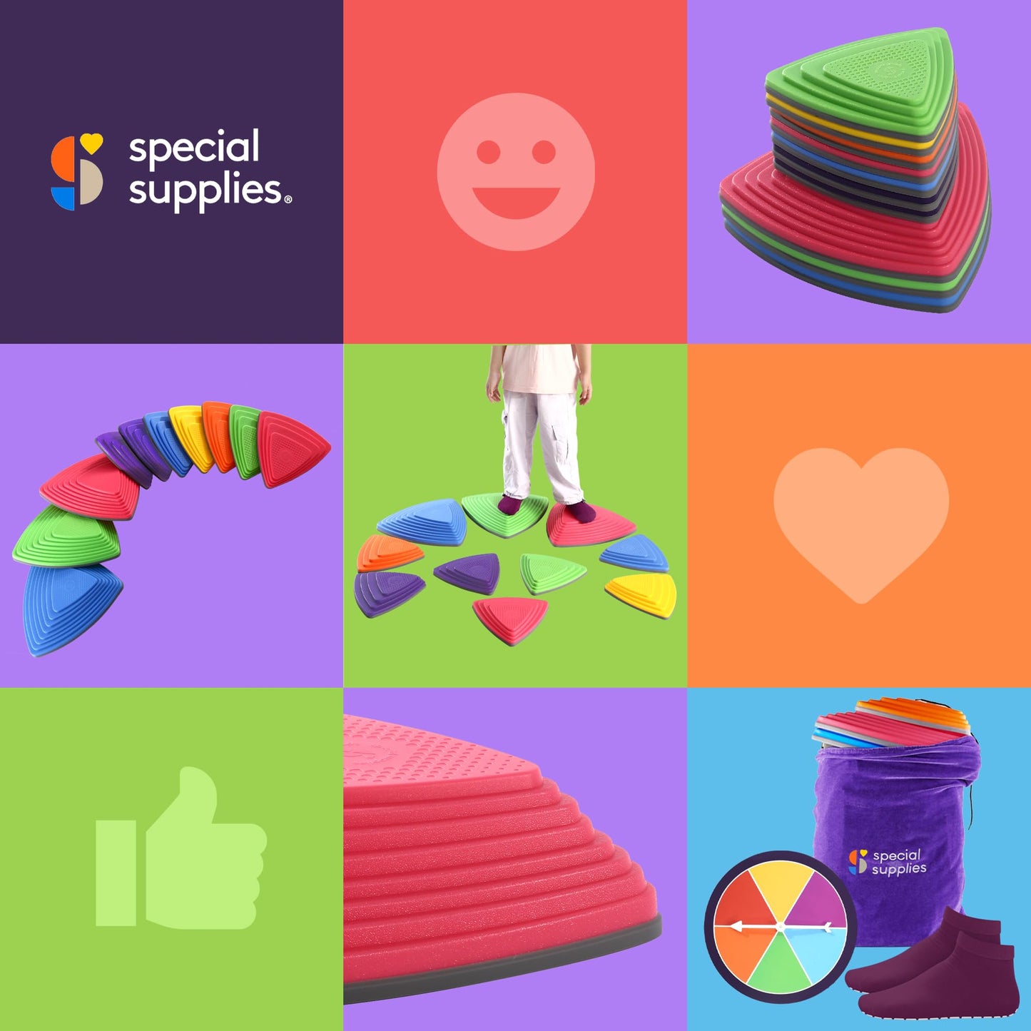 Special Supplies 10 Stepping Stones for Kids – Indoor/Outdoor Balance Blocks with Non-Slip Edging