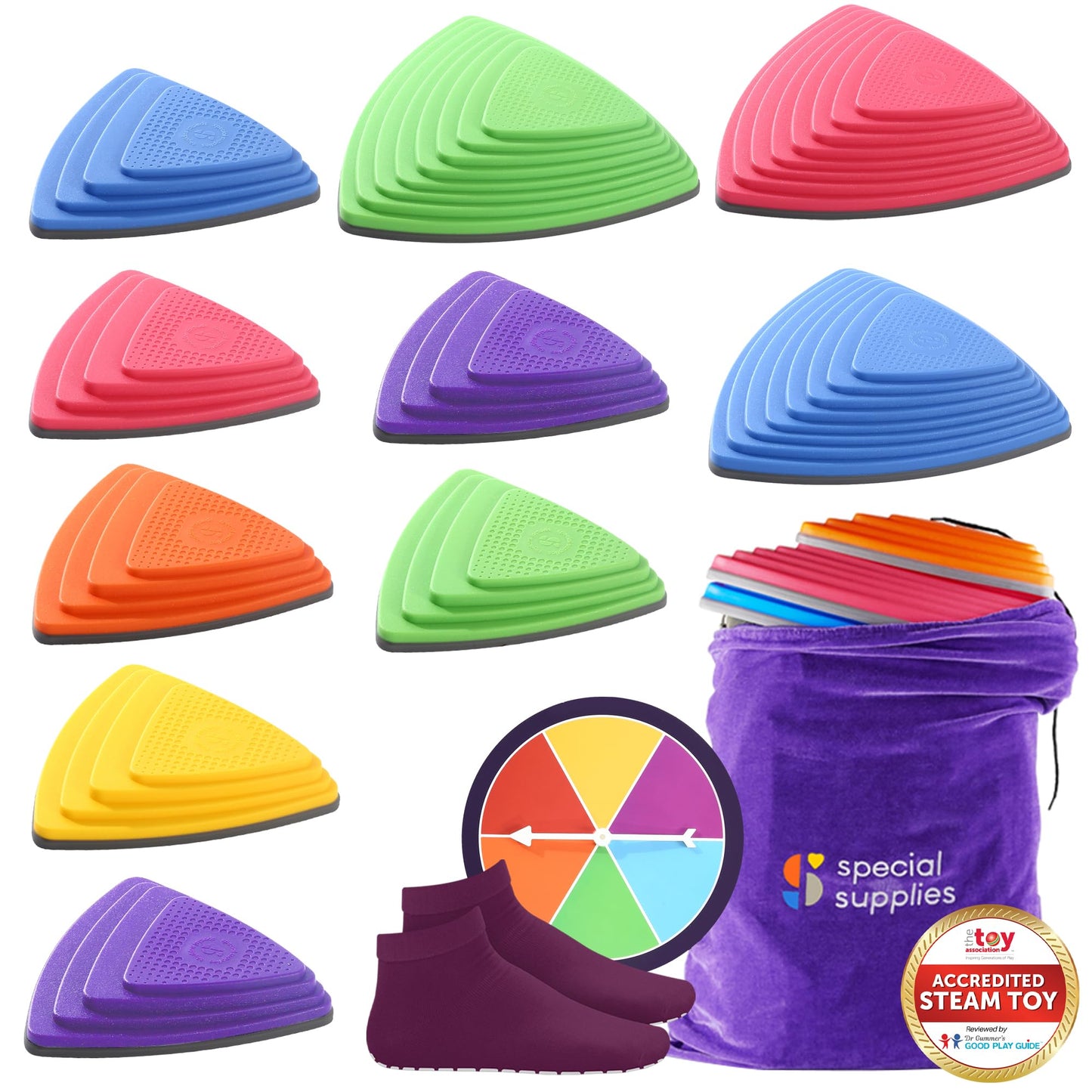 Special Supplies 10 Stepping Stones for Kids – Indoor/Outdoor Balance Blocks with Non-Slip Edging
