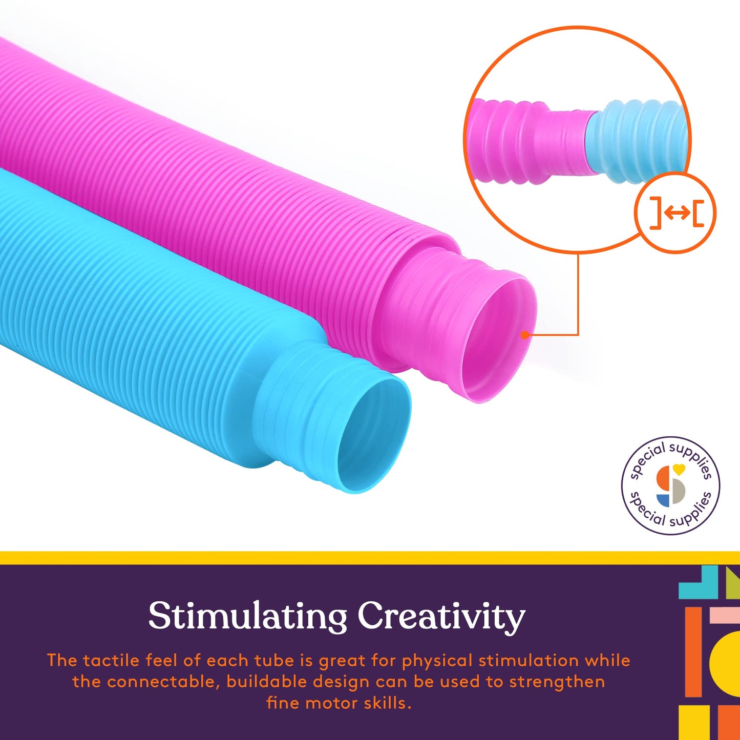 Special Supplies Fun Pull and Stretch Tubes for Kids – 16-Pack Primary Colors