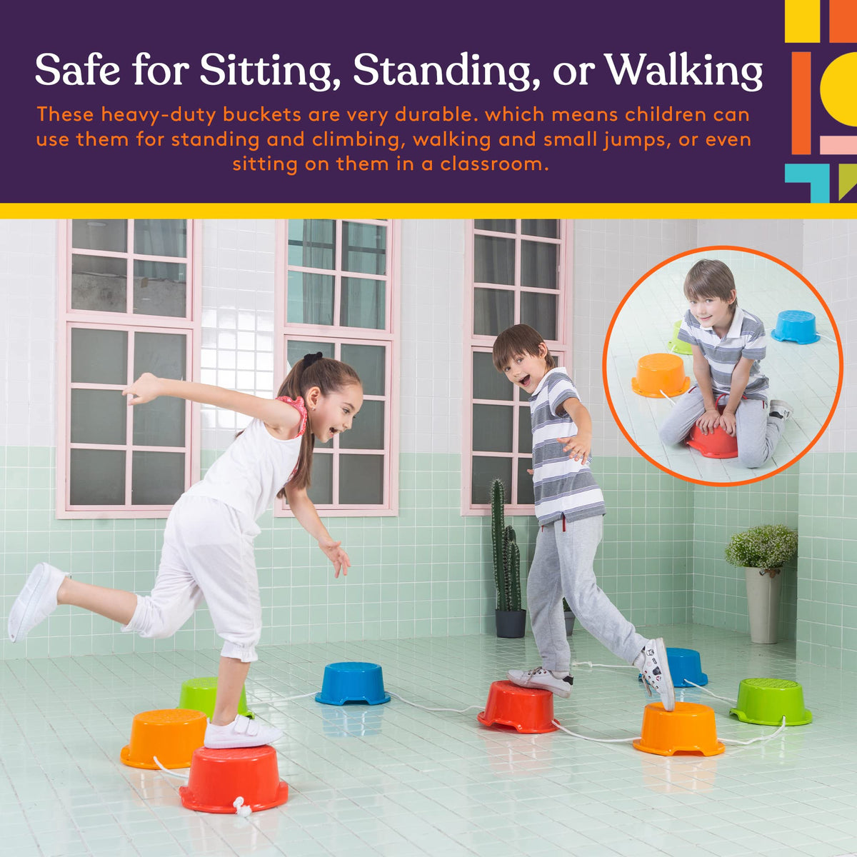 Special Supplies Balance Buckets — 8-Piece Stepping Stones for Kids, Non-Slip & Durable