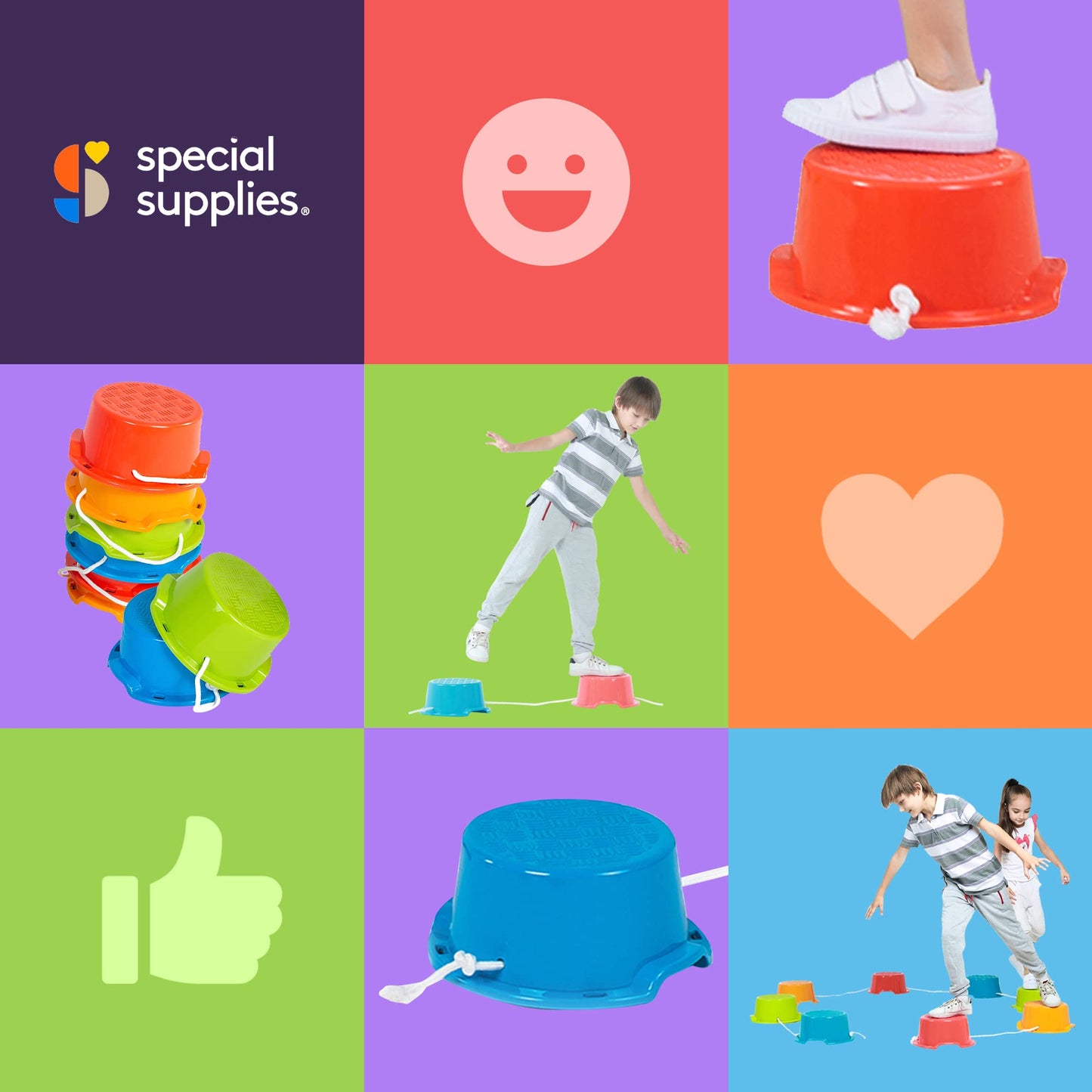 Special Supplies Balance Buckets — 8-Piece Stepping Stones for Kids, Non-Slip & Durable