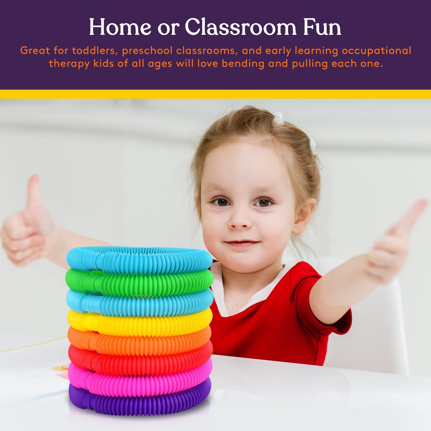 Special Supplies Fun Pull and Stretch Tubes for Kids – 16-Pack Primary Colors