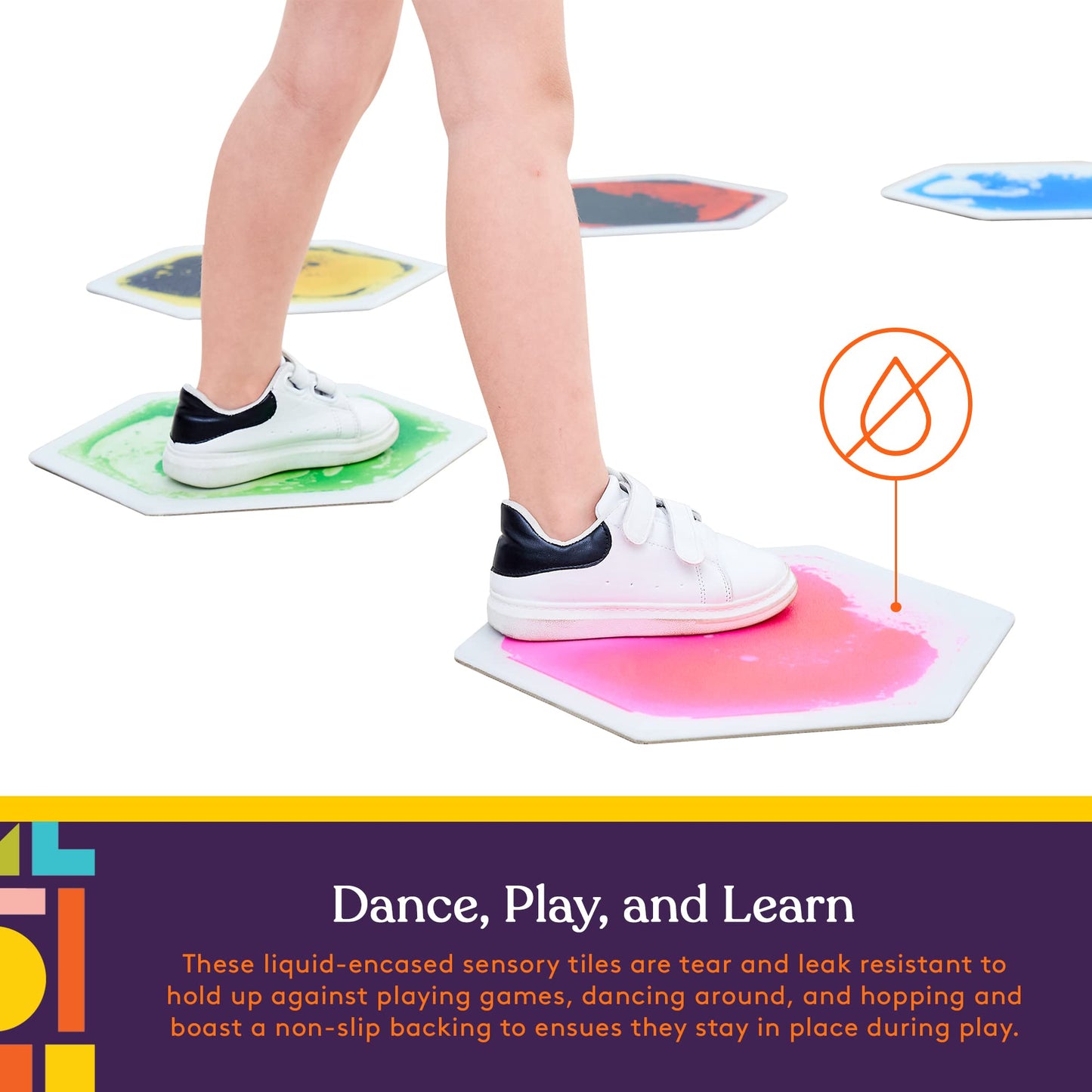 Special Supplies Hexagon Liquid Tiles – 9-Piece Colorful Sensory Mats for Kids