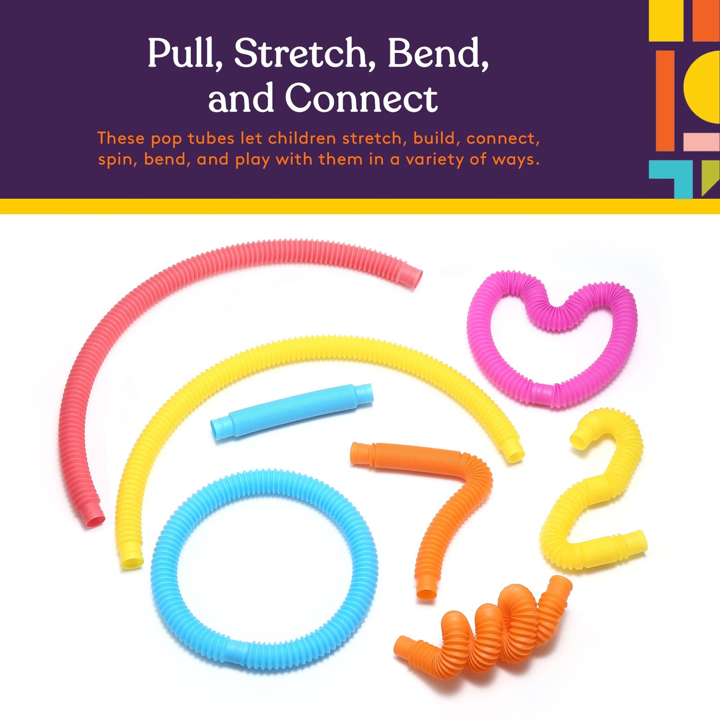 Special Supplies Fun Pull and Stretch Tubes for Kids – 16-Pack Primary Colors