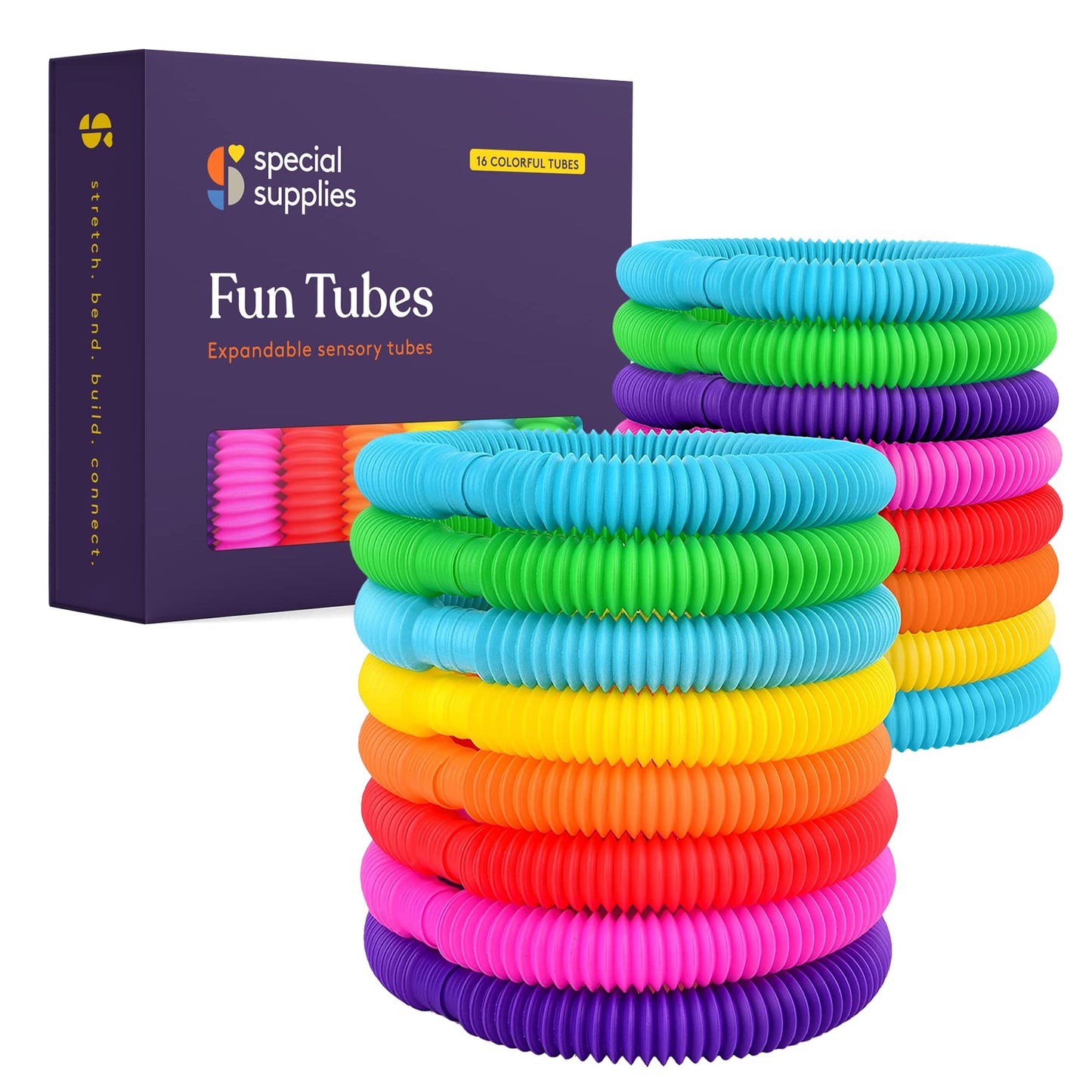 Special Supplies Fun Pull and Stretch Tubes for Kids – 16-Pack Primary Colors