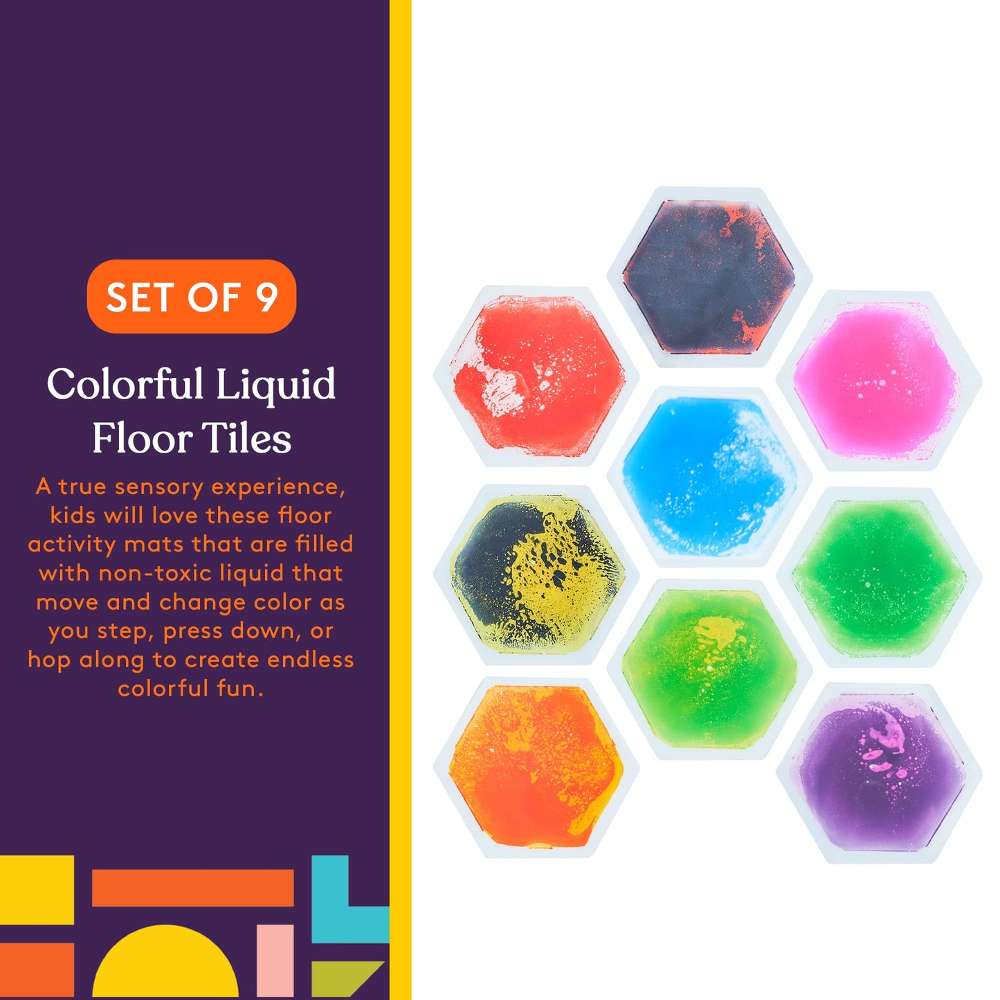 Special Supplies Hexagon Liquid Tiles – 9-Piece Colorful Sensory Mats for Kids