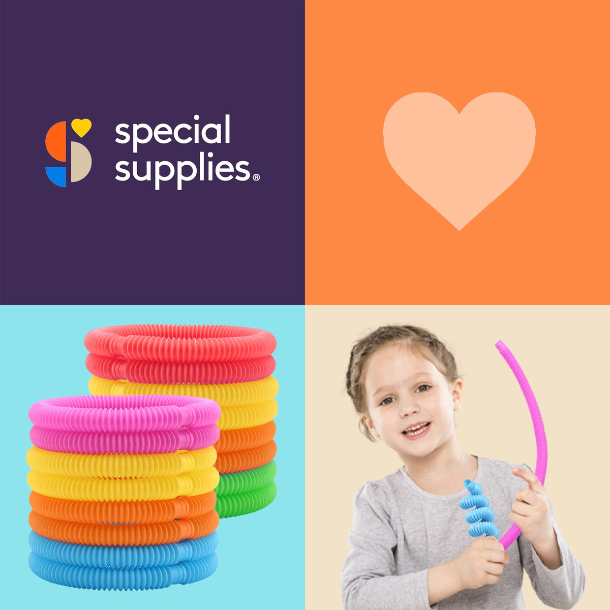 Special Supplies Fun Pull and Stretch Tubes for Kids – 30-Pack Primary Colors | Tactile & Auditory Sensory Toy