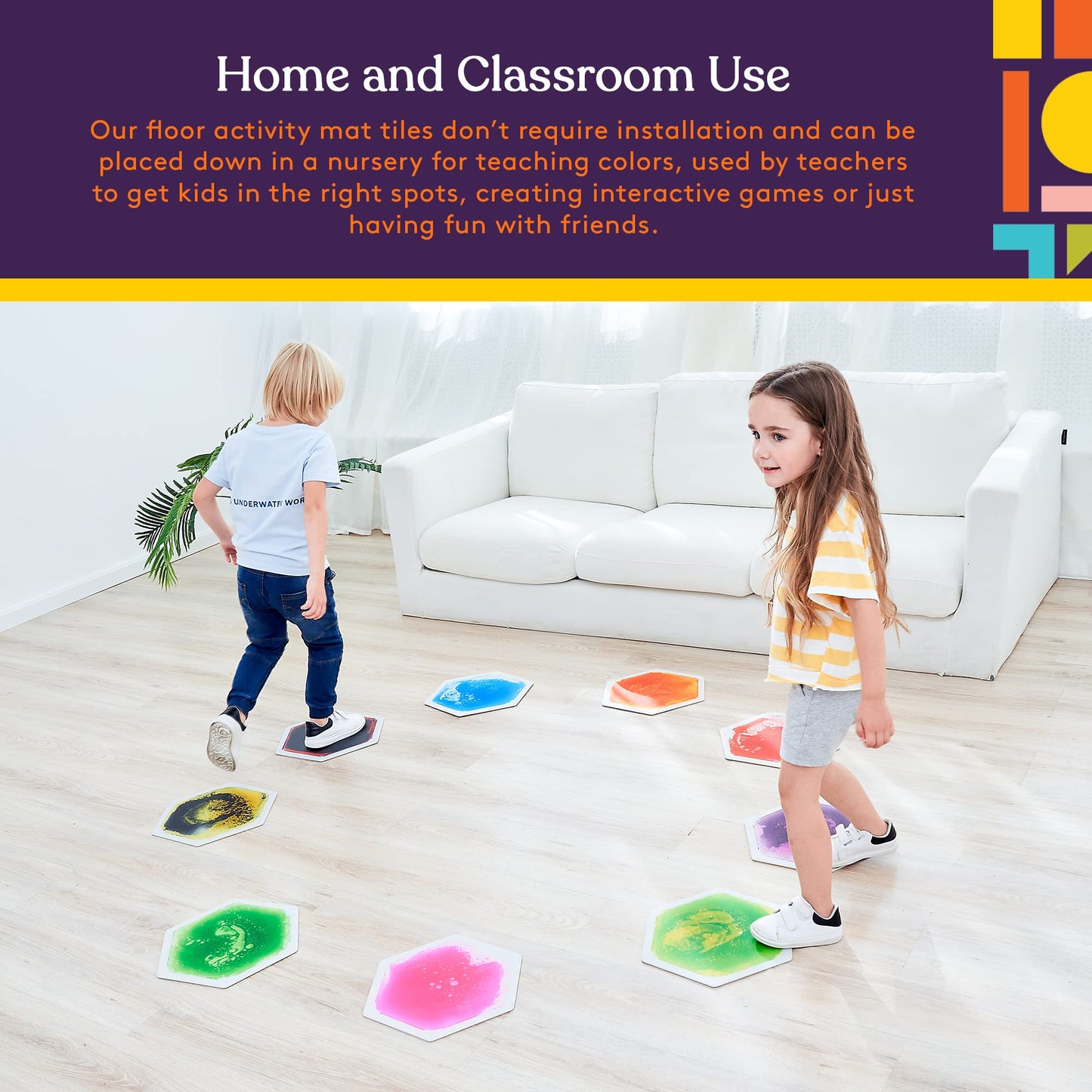 Special Supplies Hexagon Liquid Tiles – 9-Piece Colorful Sensory Mats for Kids