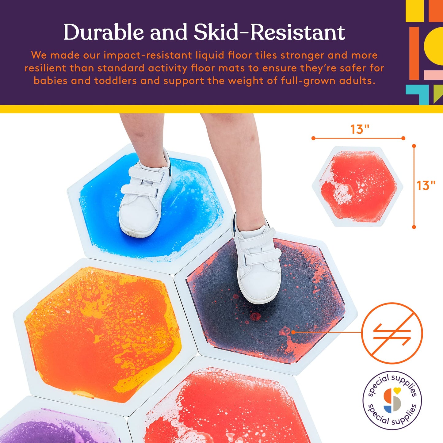 Special Supplies Hexagon Liquid Tiles – 9-Piece Colorful Sensory Mats for Kids