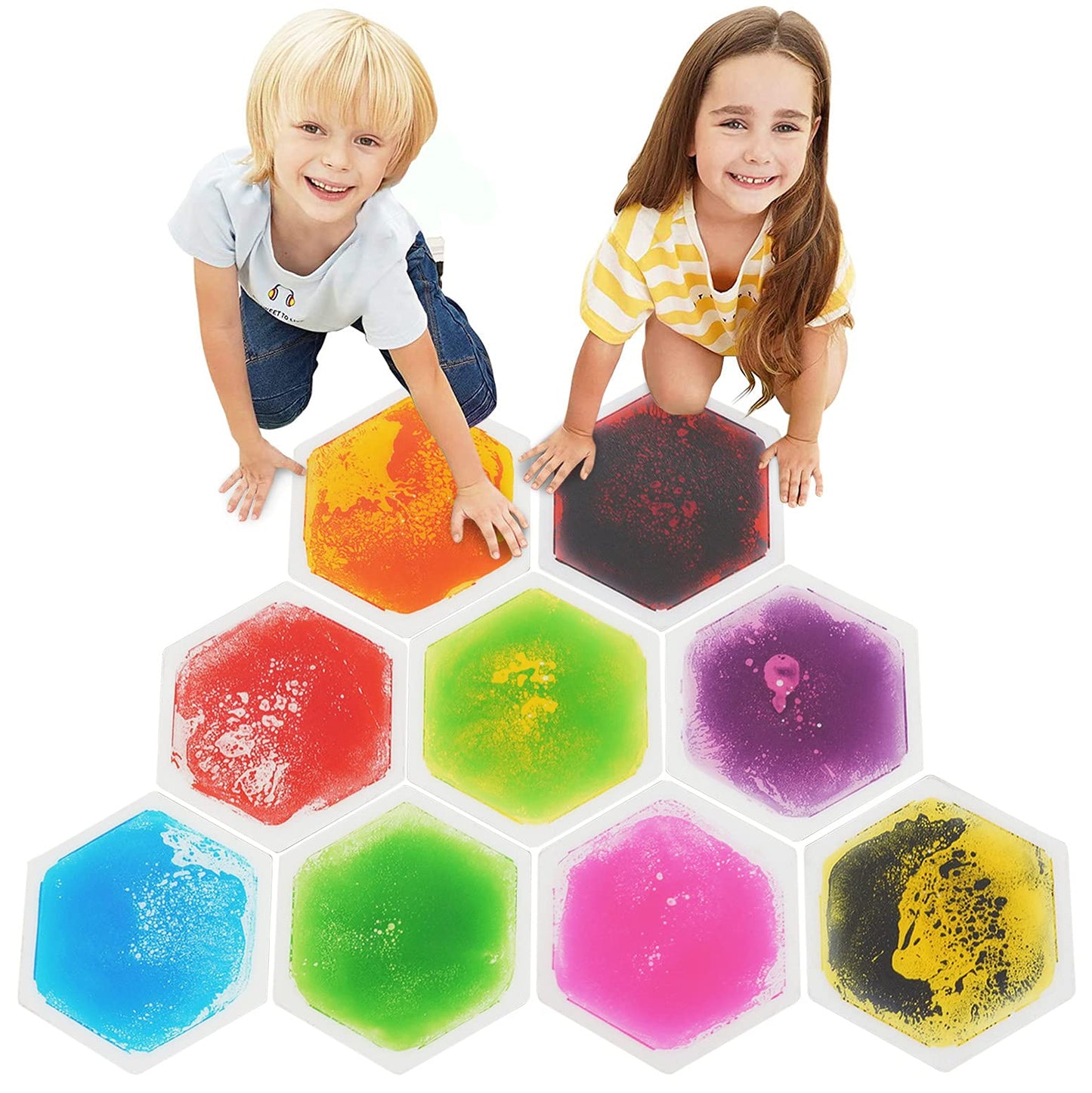 Special Supplies Hexagon Liquid Tiles – 9-Piece Colorful Sensory Mats for Kids