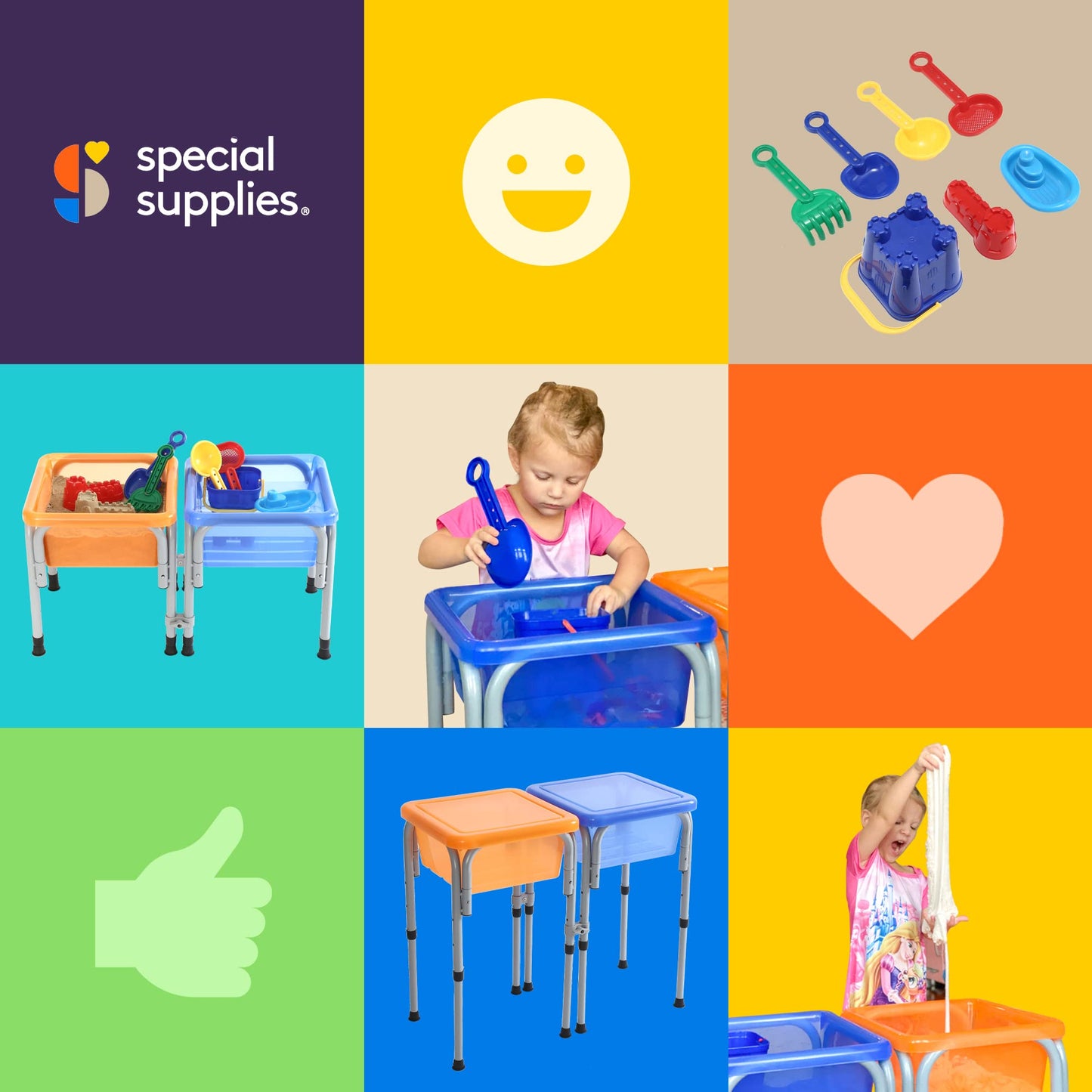 Special Supplies Sensory Activity Table – Two Buckets (Orange + Blue) for Water, Sand, and STEM Play