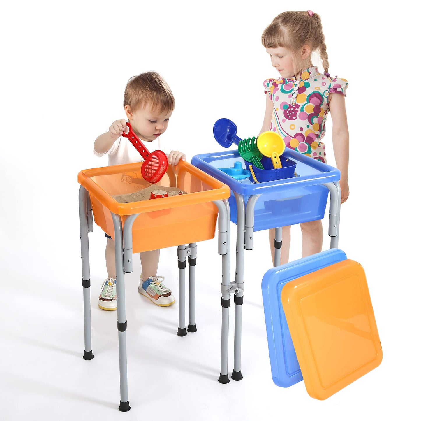 Special Supplies Sensory Activity Table – Two Buckets (Orange + Blue) for Water, Sand, and STEM Play