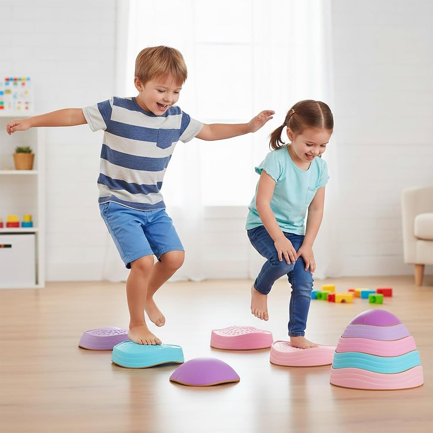 Special Supplies Stepping Stones for Kids – 5-Block Balance Set (Indoor/Outdoor)
