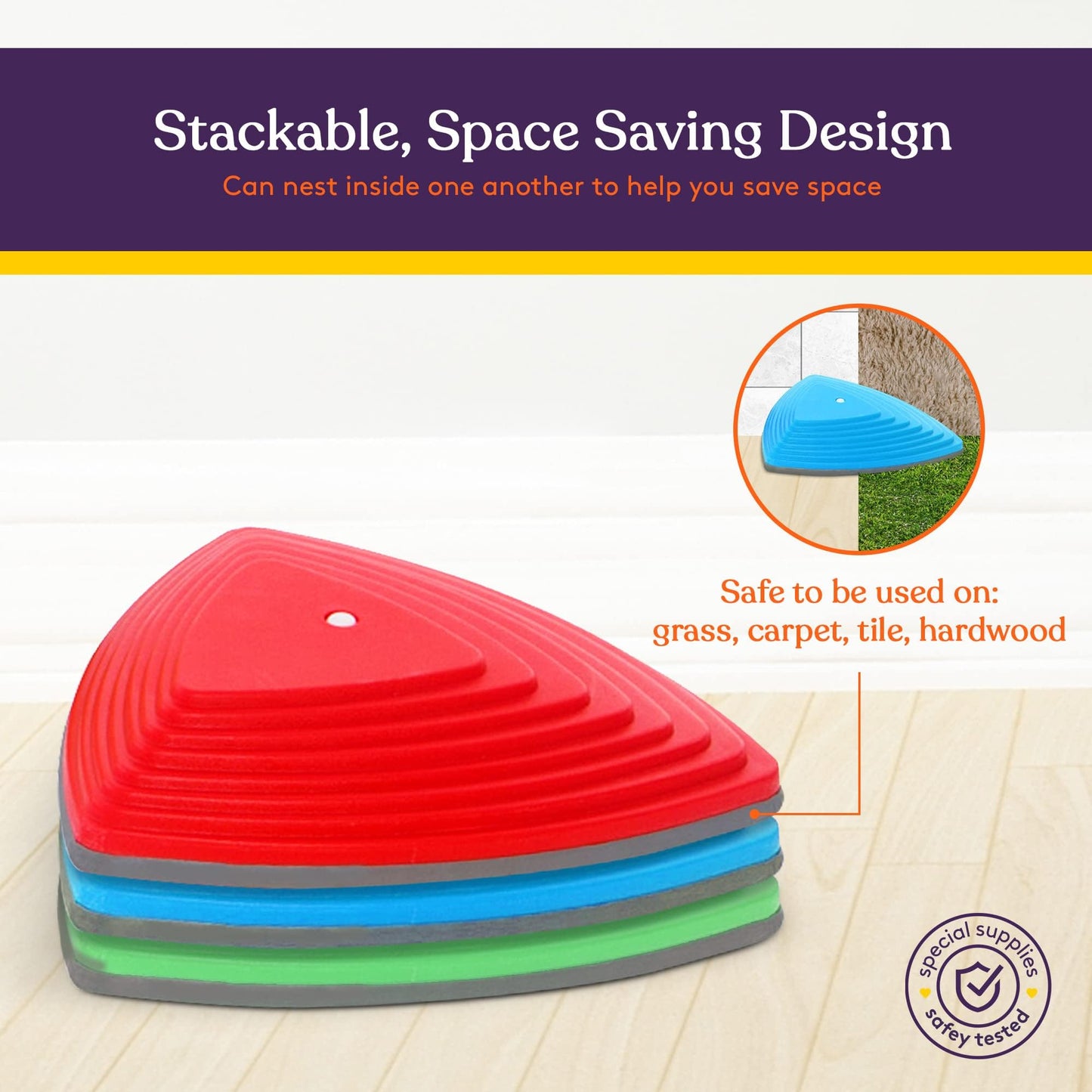 Special Supplies Stepping Stones for Kids – Indoor/Outdoor Balance Blocks with Non-Slip Edging (12 Pack)
