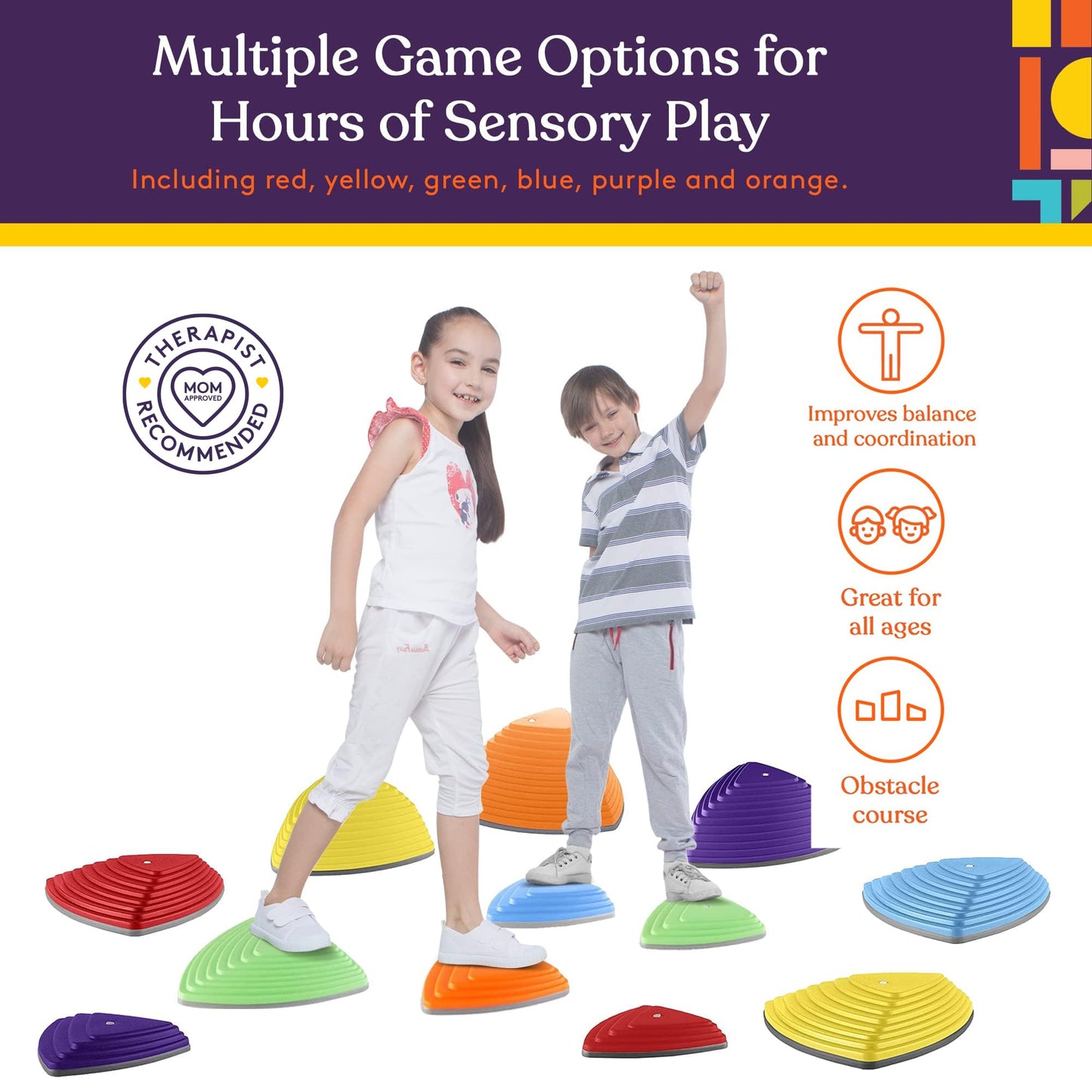 Special Supplies Stepping Stones for Kids – Indoor/Outdoor Balance Blocks with Non-Slip Edging (12 Pack)