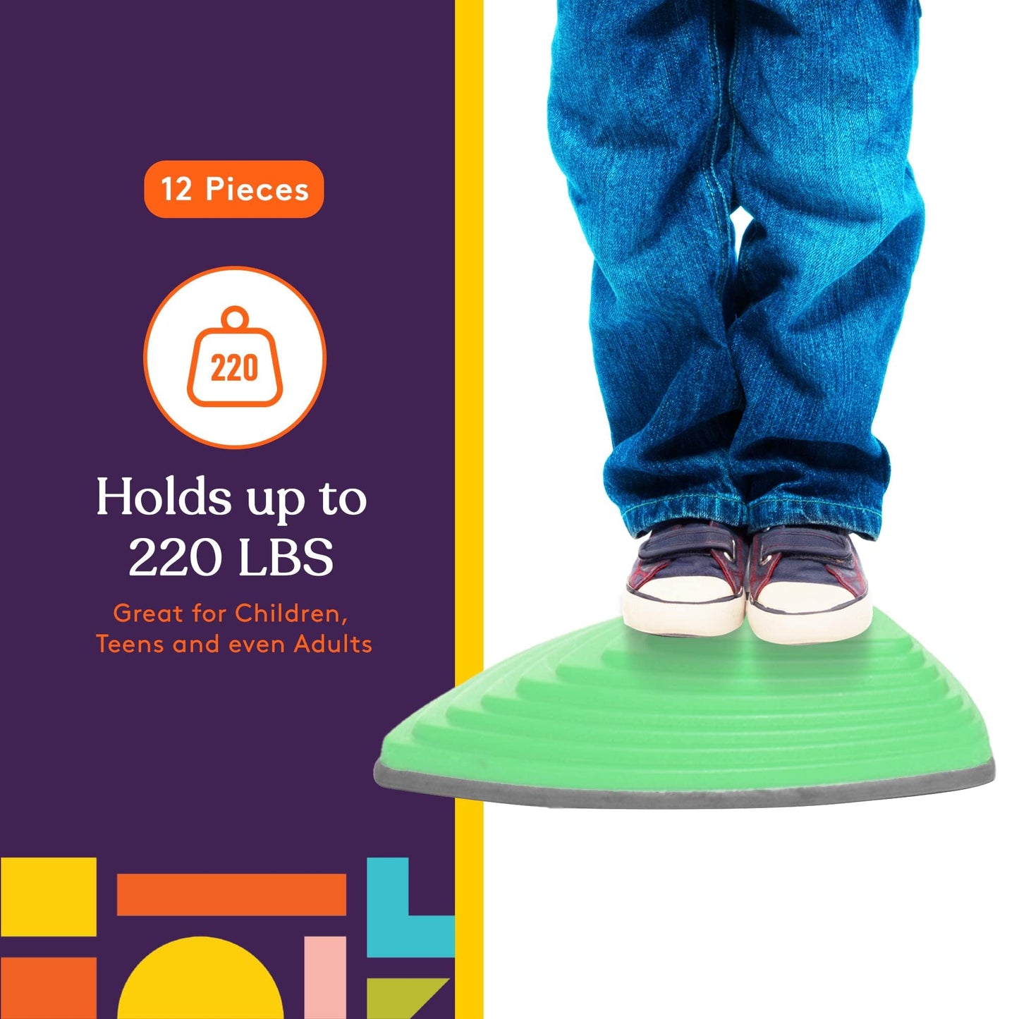 Special Supplies Stepping Stones for Kids – Indoor/Outdoor Balance Blocks with Non-Slip Edging (12 Pack)