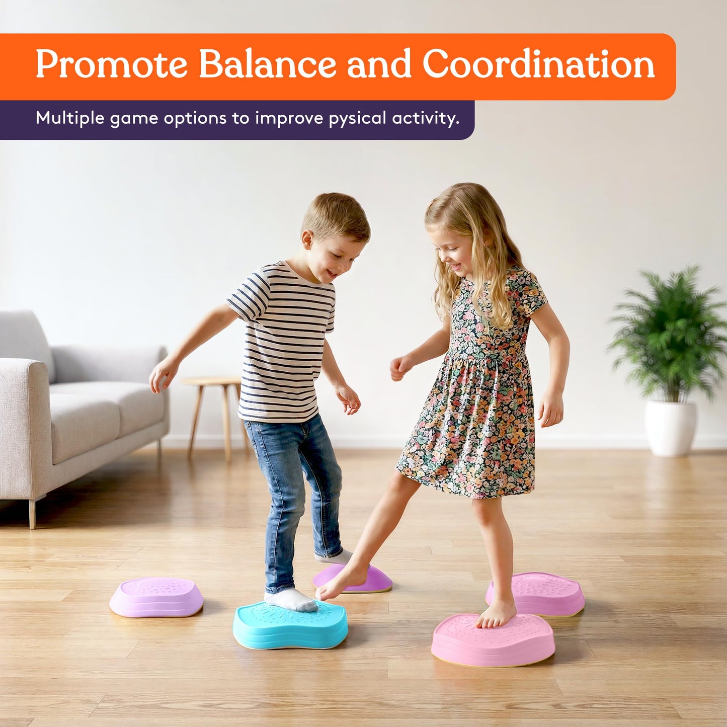 Special Supplies Stepping Stones for Kids – 5-Block Balance Set (Indoor/Outdoor)