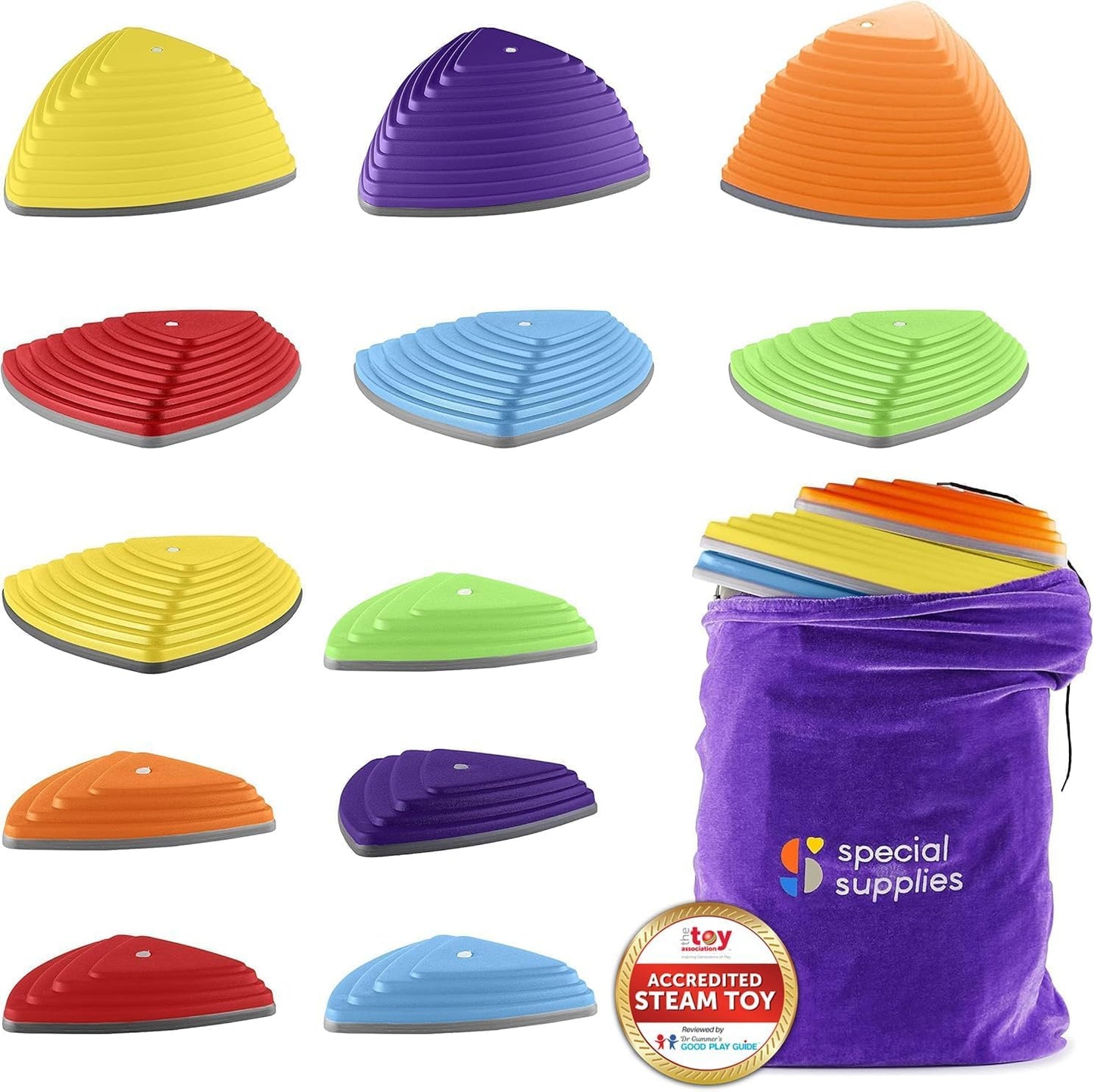 Special Supplies Stepping Stones for Kids – Indoor/Outdoor Balance Blocks with Non-Slip Edging (12 Pack)
