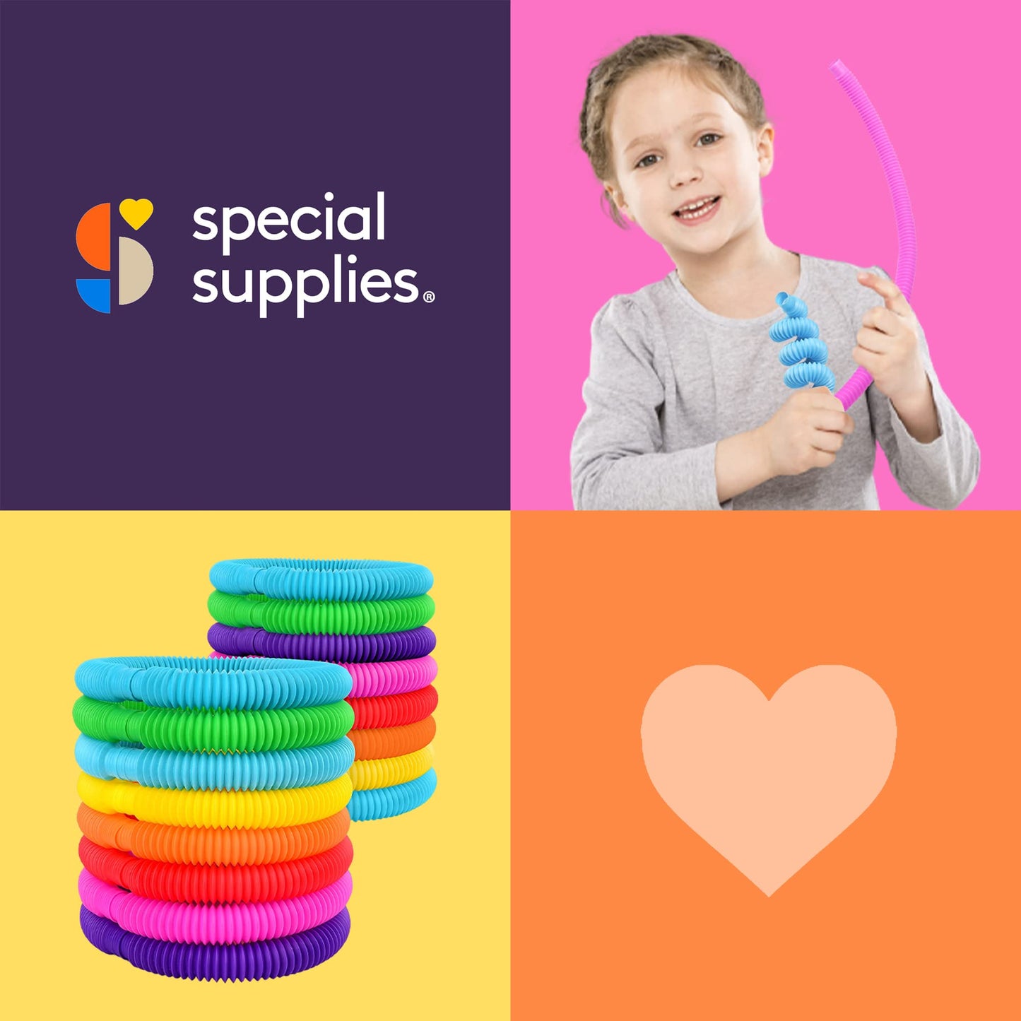 Special Supplies Fun Pull and Stretch Tubes for Kids – 16-Pack Primary Colors