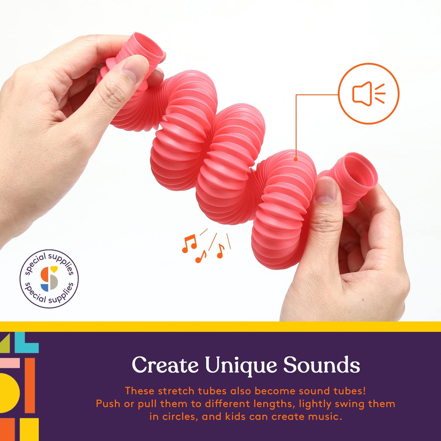 Special Supplies Fun Pull and Stretch Tubes for Kids – 16-Pack Primary Colors