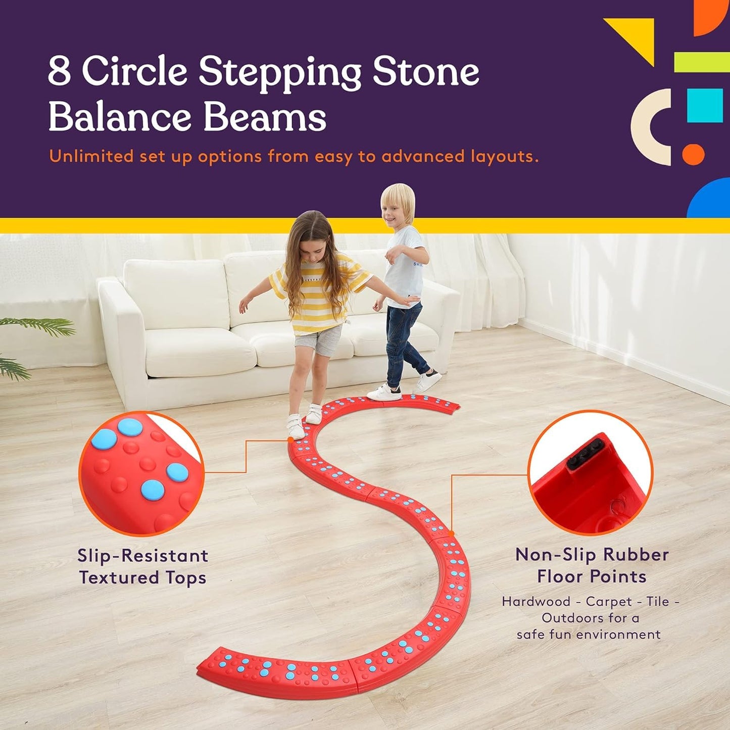 Special Supplies Wavy Circle Balance Beams – 8-Piece Active Play Set