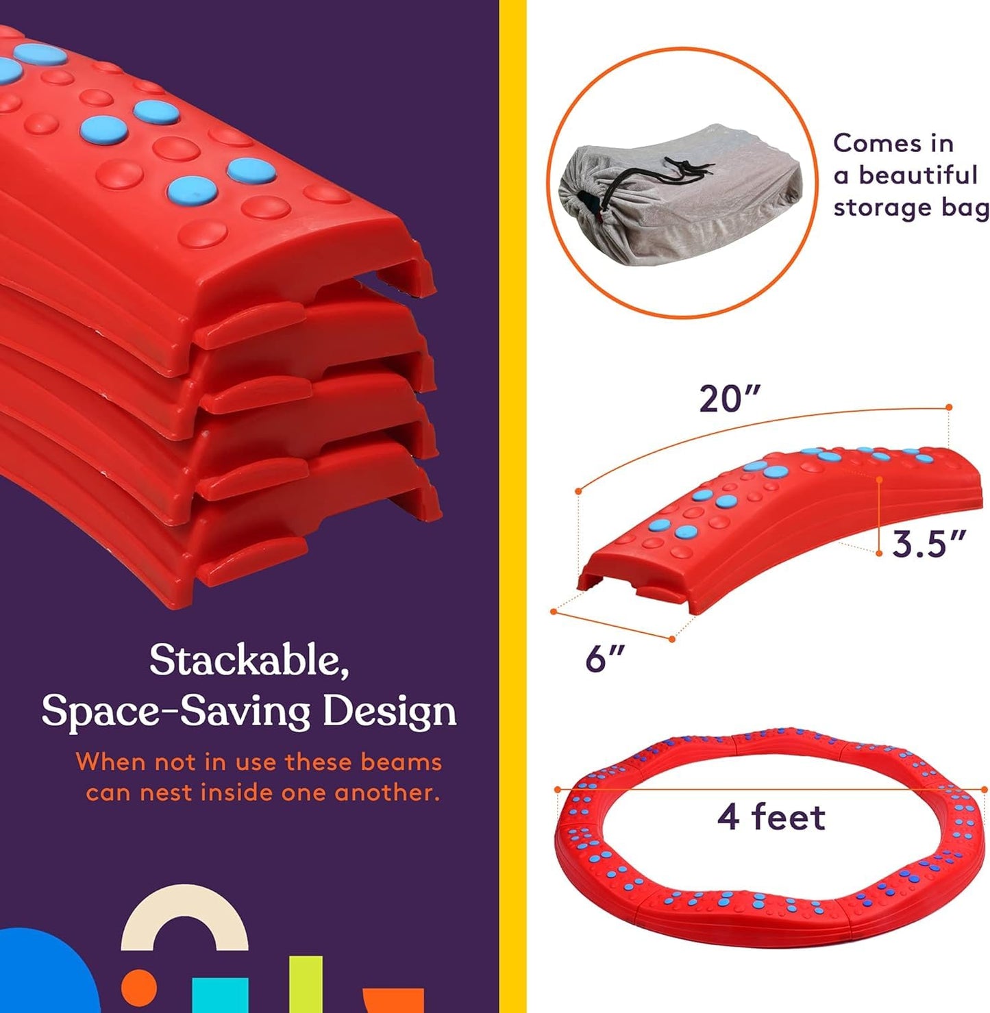 Special Supplies Wavy Circle Balance Beams – 8-Piece Active Play Set