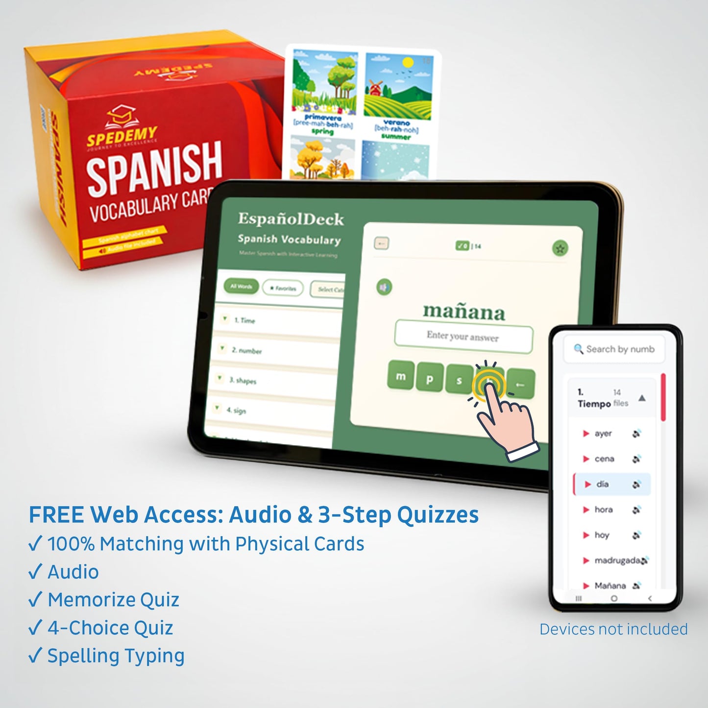 Spedemy Spanish Vocabulary Cards – 276 Bilingual Cards for Kids & Adults (720 Words) + Interactive Web Portal