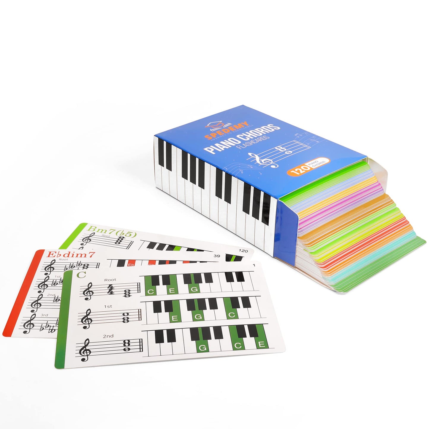 Spedemy Piano Chord Flashcards – Gift Box, 120 Color-Coded Chords, 12 Keys