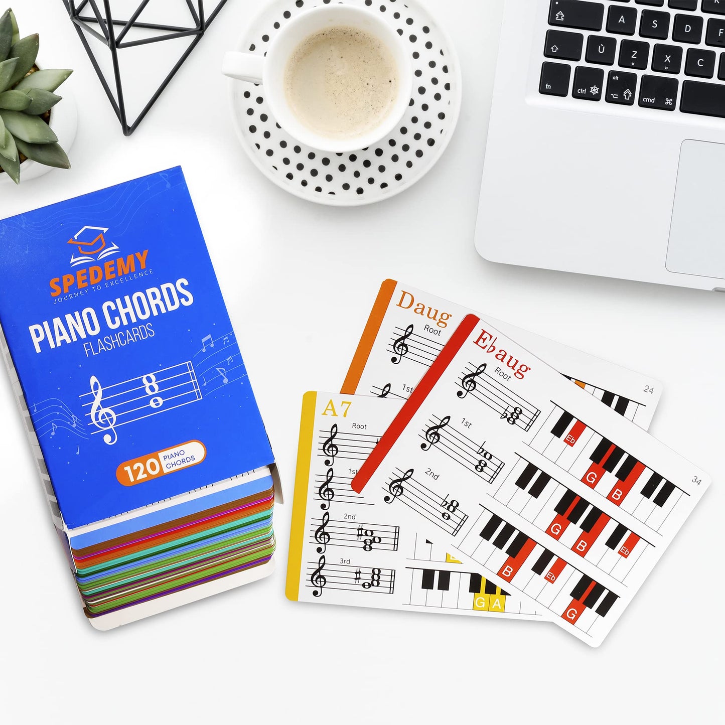 Spedemy Piano Chord Flashcards – Gift Box, 120 Color-Coded Chords, 12 Keys