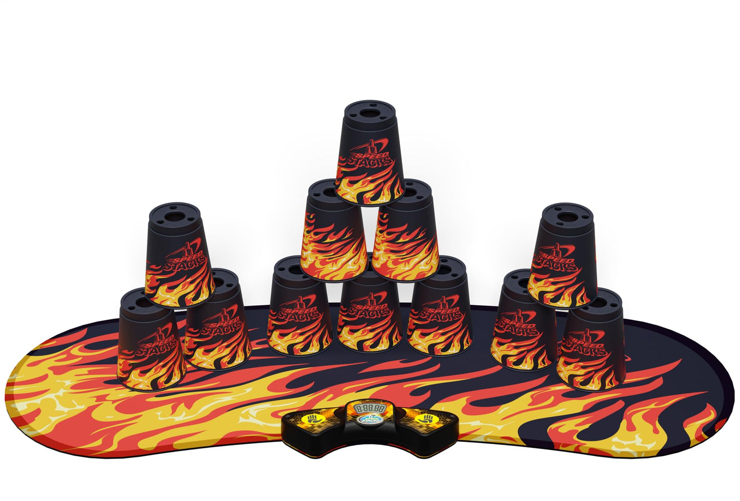 Speed Stacks Competitor - Black Flame: 12-Cup Kit with Holding-Stem, GX Timer & Mat for Sport Stacking