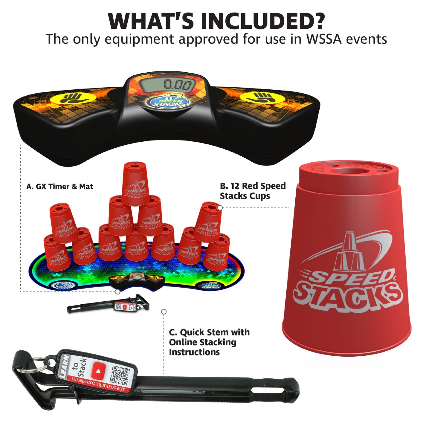 Speed Stacks Sport Stacking Kit - 12 Red Cups, GX Timer & Voxel Glow Mat | WSSA Approved