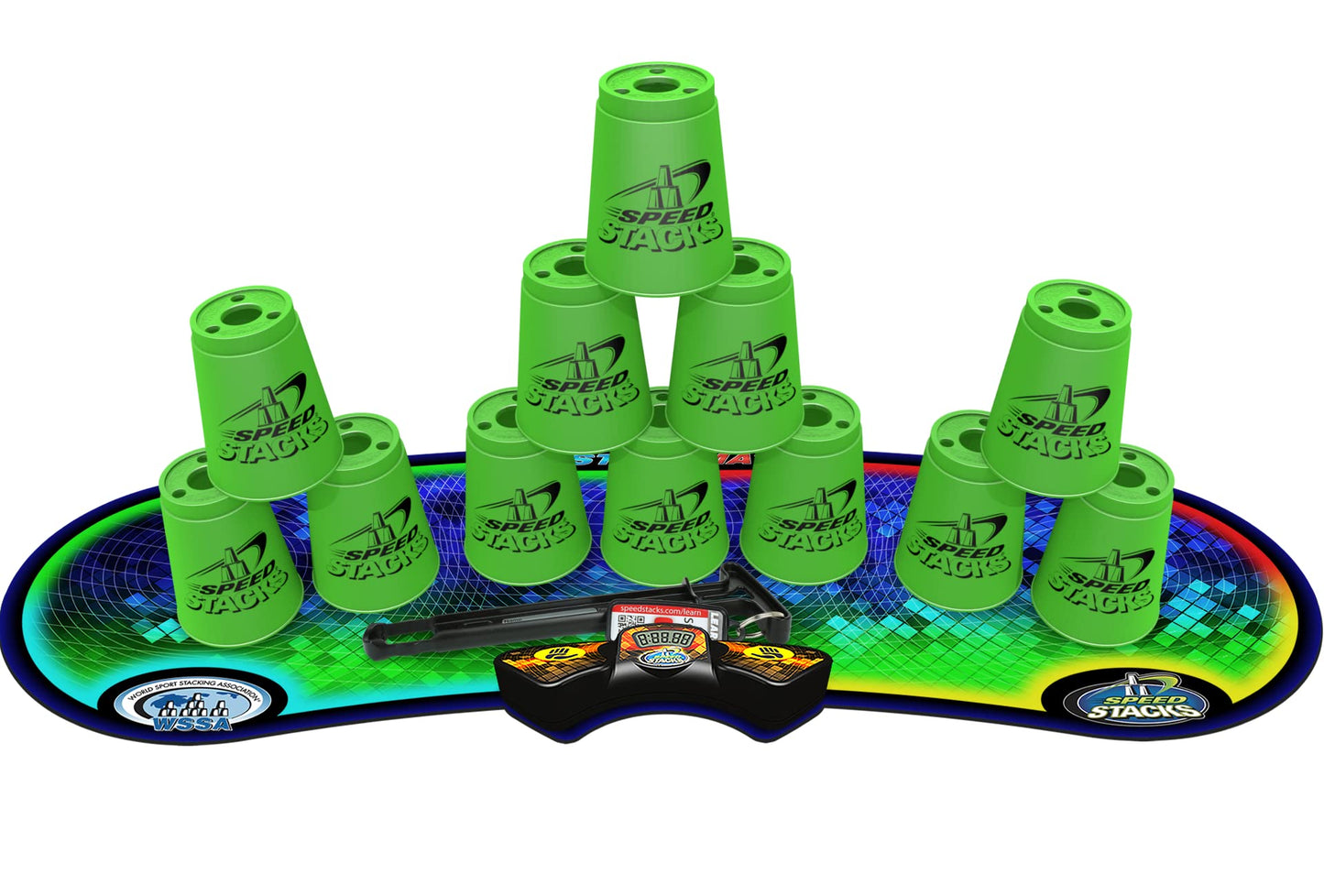 Speed Stacks Neon Green 12-Cup Sport Stacking Kit with GX Timer | WSSA Approved