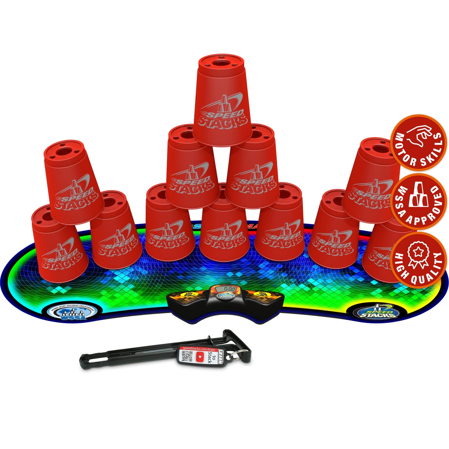 Speed Stacks Sport Stacking Kit - 12 Red Cups, GX Timer & Voxel Glow Mat | WSSA Approved