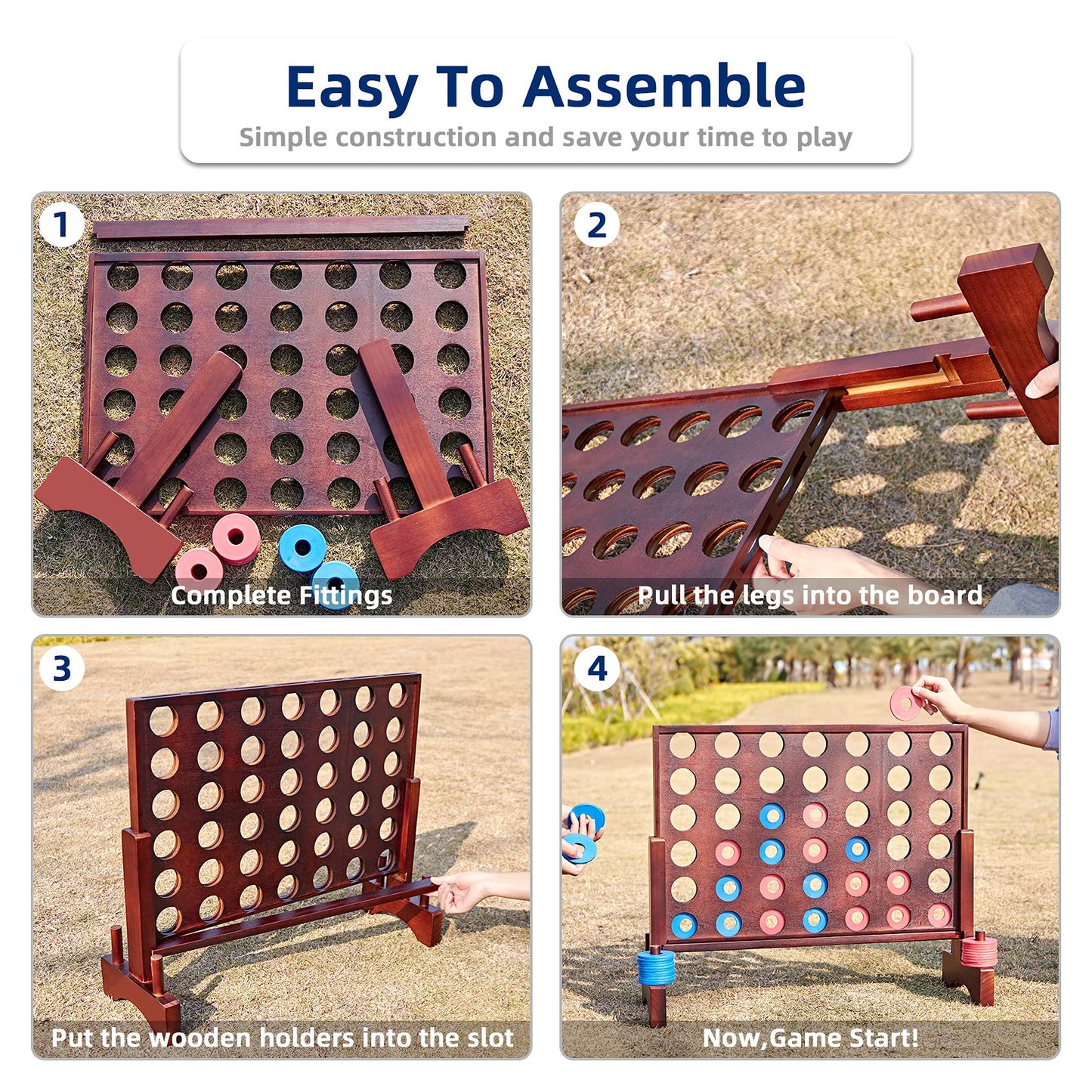 SpeedArmis Giant Wooden 4-In-A-Row Game for Teens – Indoor & Outdoor Play