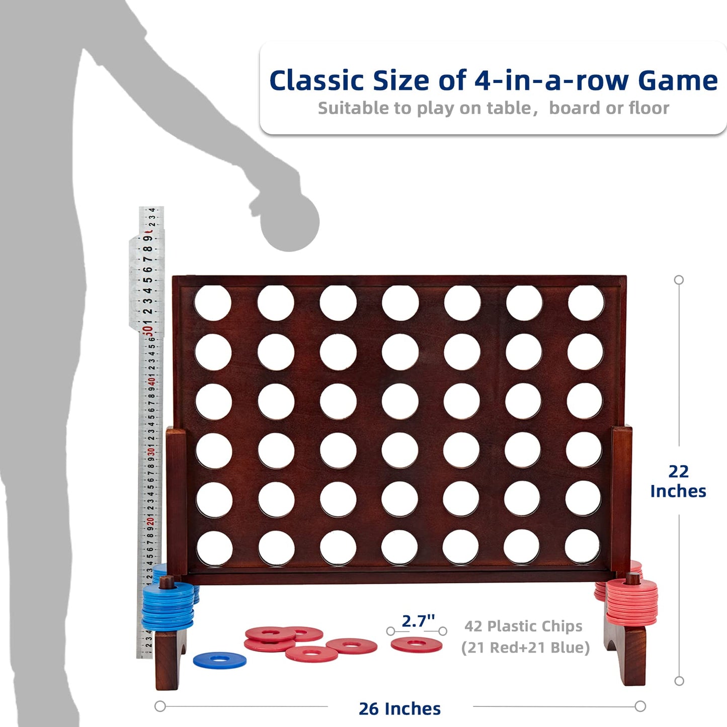 SpeedArmis Giant Wooden 4-In-A-Row Game for Teens – Indoor & Outdoor Play