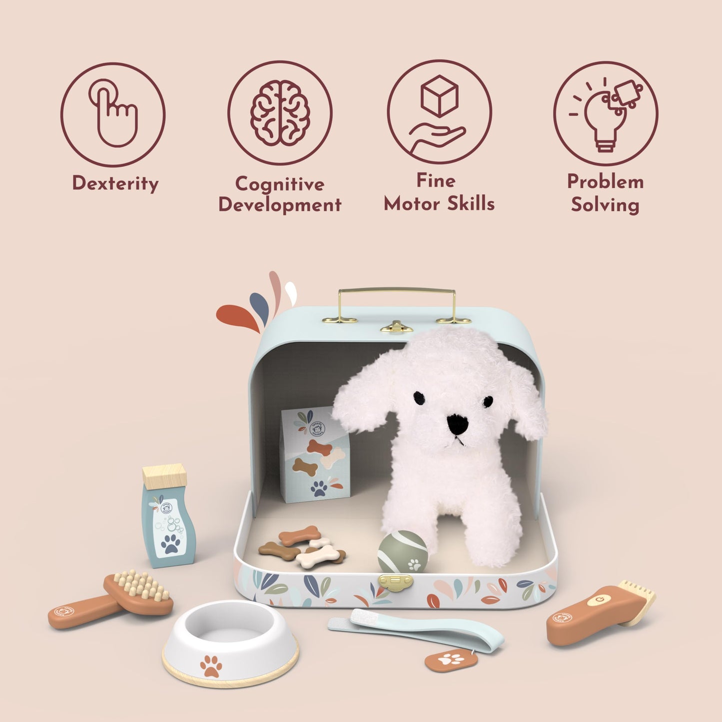 Speedy Monkey My Little Dog Care Suitcase – Plush Dog, Accessories, Snacks, Bowl & Brush for Pretend Play