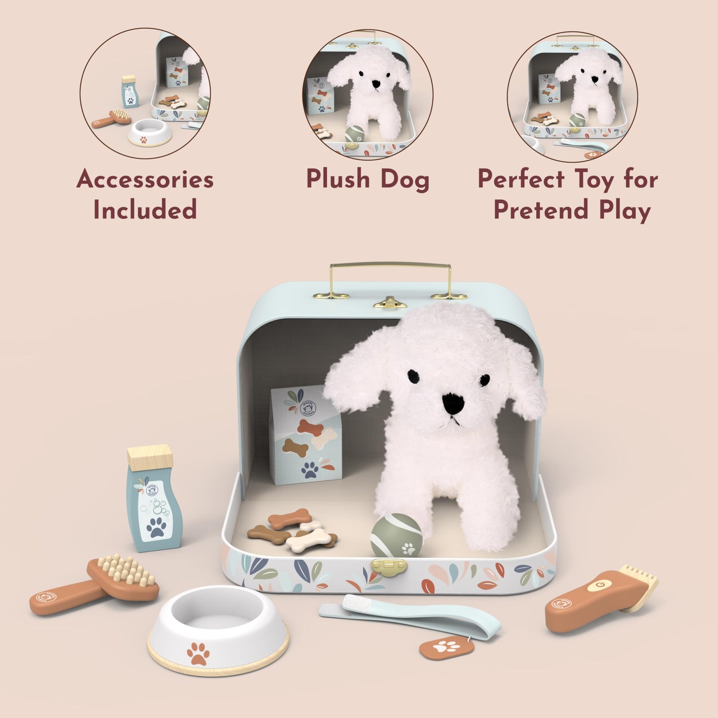 Speedy Monkey My Little Dog Care Suitcase – Plush Dog, Accessories, Snacks, Bowl & Brush for Pretend Play