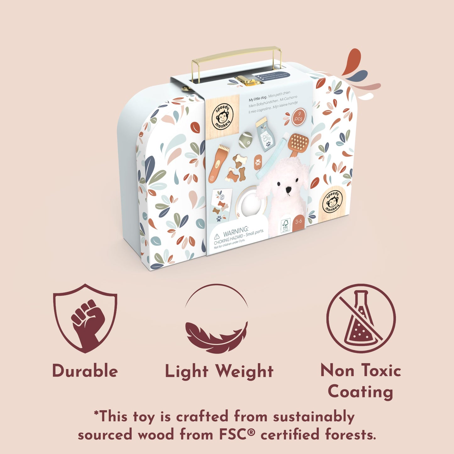 Speedy Monkey My Little Dog Care Suitcase – Plush Dog, Accessories, Snacks, Bowl & Brush for Pretend Play