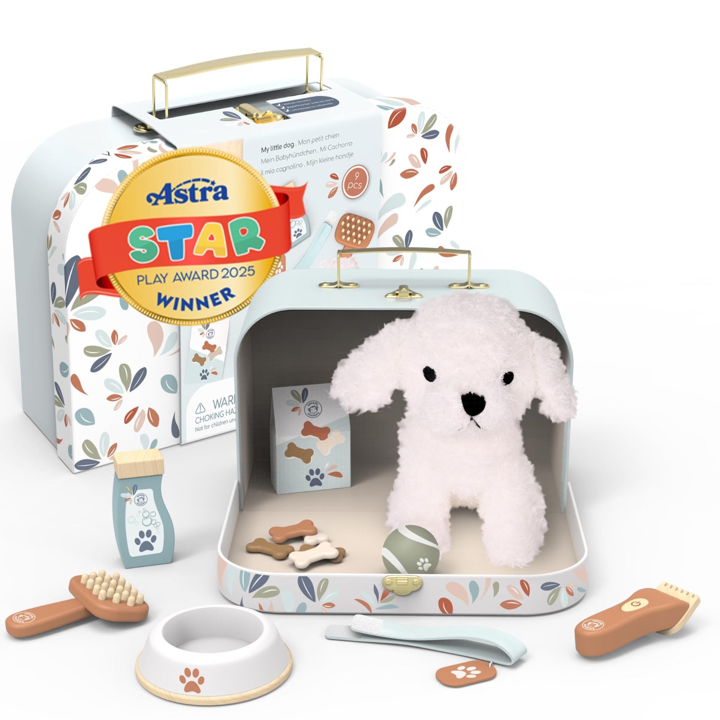 Speedy Monkey My Little Dog Care Suitcase – Plush Dog, Accessories, Snacks, Bowl & Brush for Pretend Play