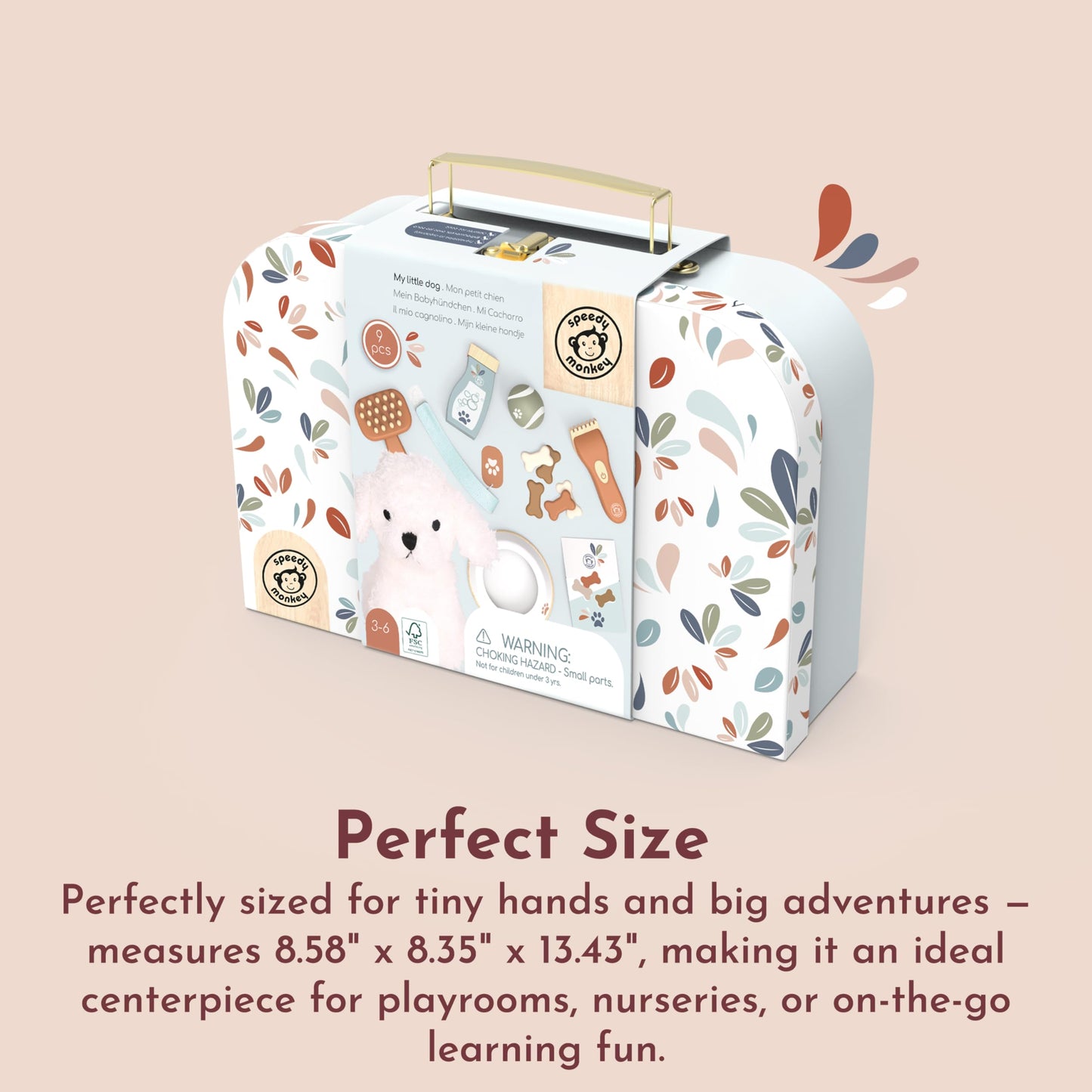 Speedy Monkey My Little Dog Care Suitcase – Plush Dog, Accessories, Snacks, Bowl & Brush for Pretend Play