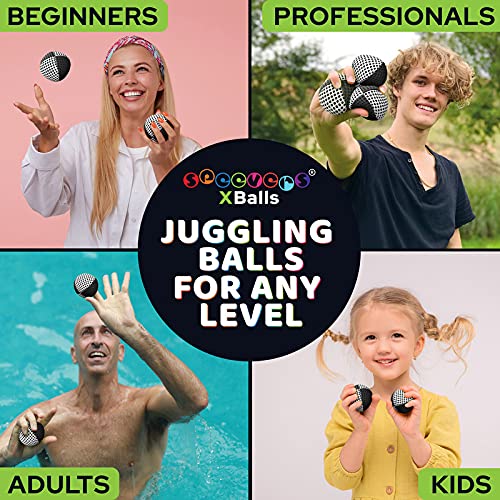 Speevers Xballs Juggling Balls Set of 3 for Beginners and Pros – 14 Colors, 2-Layer Net, Carry Case