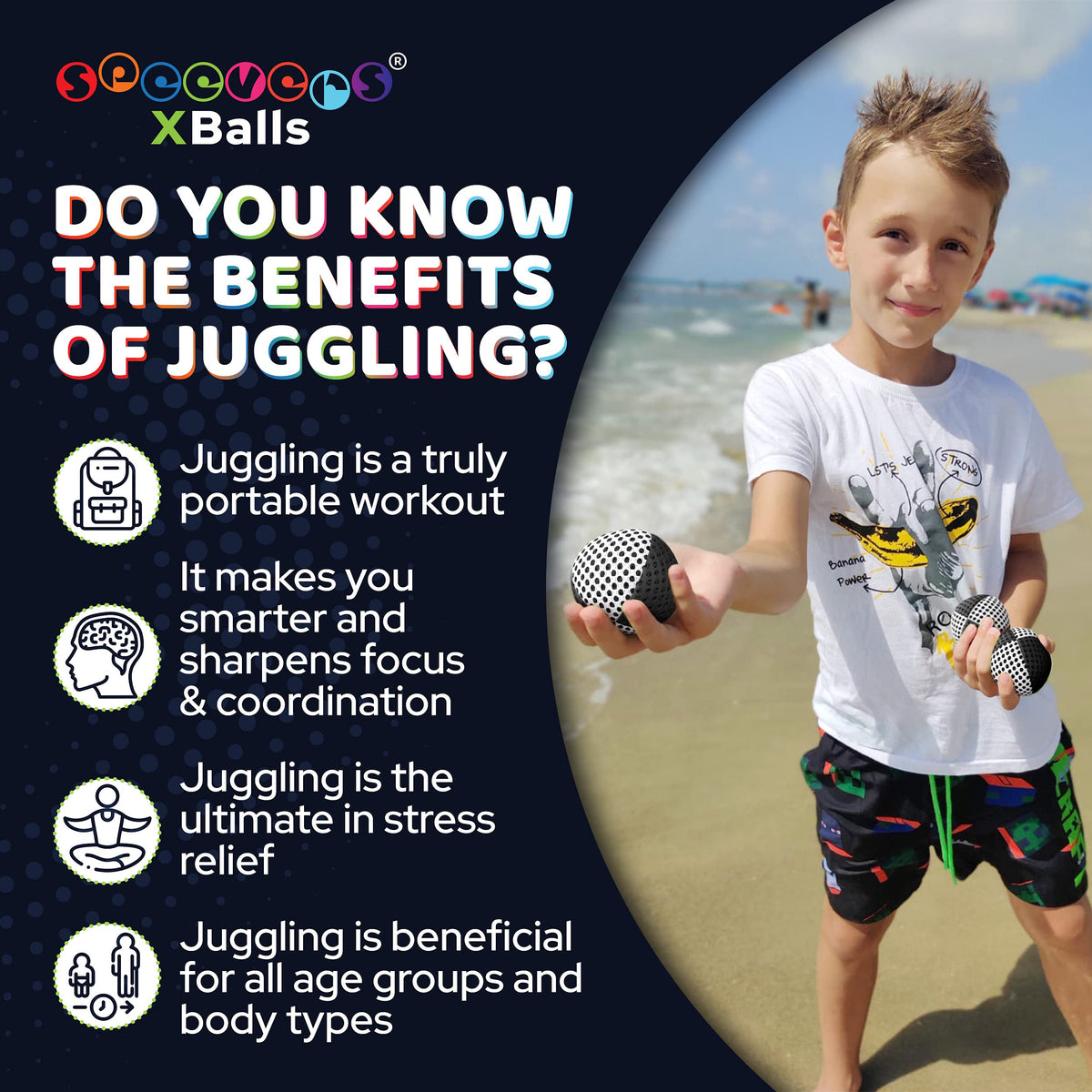 Speevers Xballs Juggling Balls Set of 3 for Beginners and Pros – 14 Colors, 2-Layer Net, Carry Case